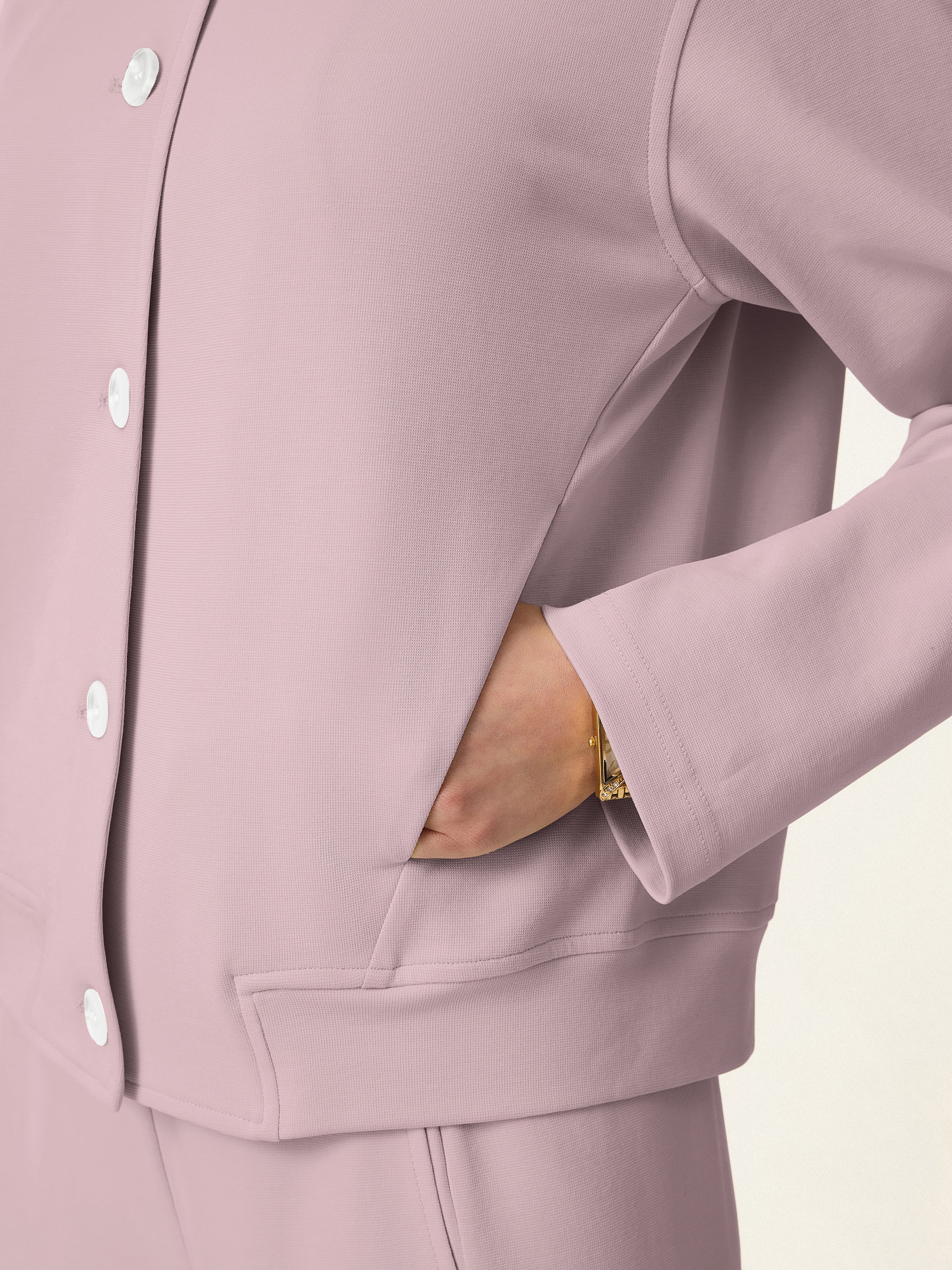 2Pcs Set Collared Button-Front Jacket & Straight Pull-on Pants with Pockets