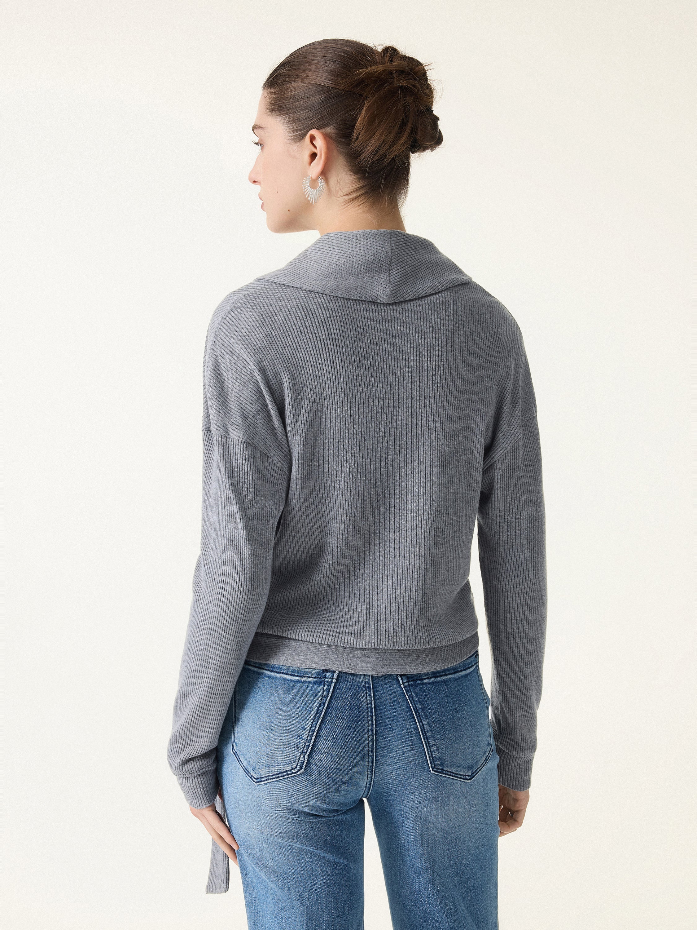 Ribbed Shawl Collar Self-Tie Cardigan