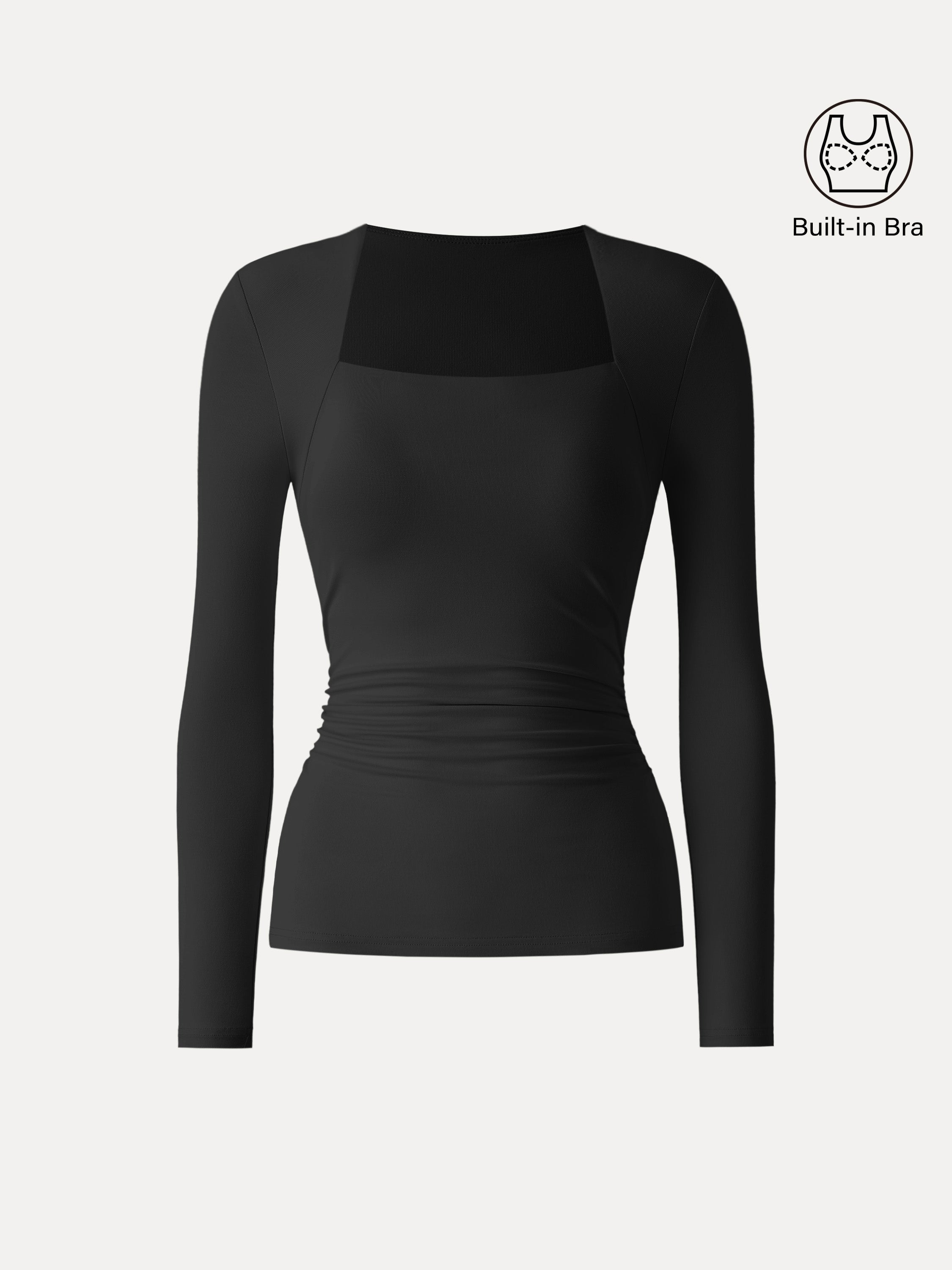SkinKiss Trapeze Neck Ruched Long Sleeve Brami