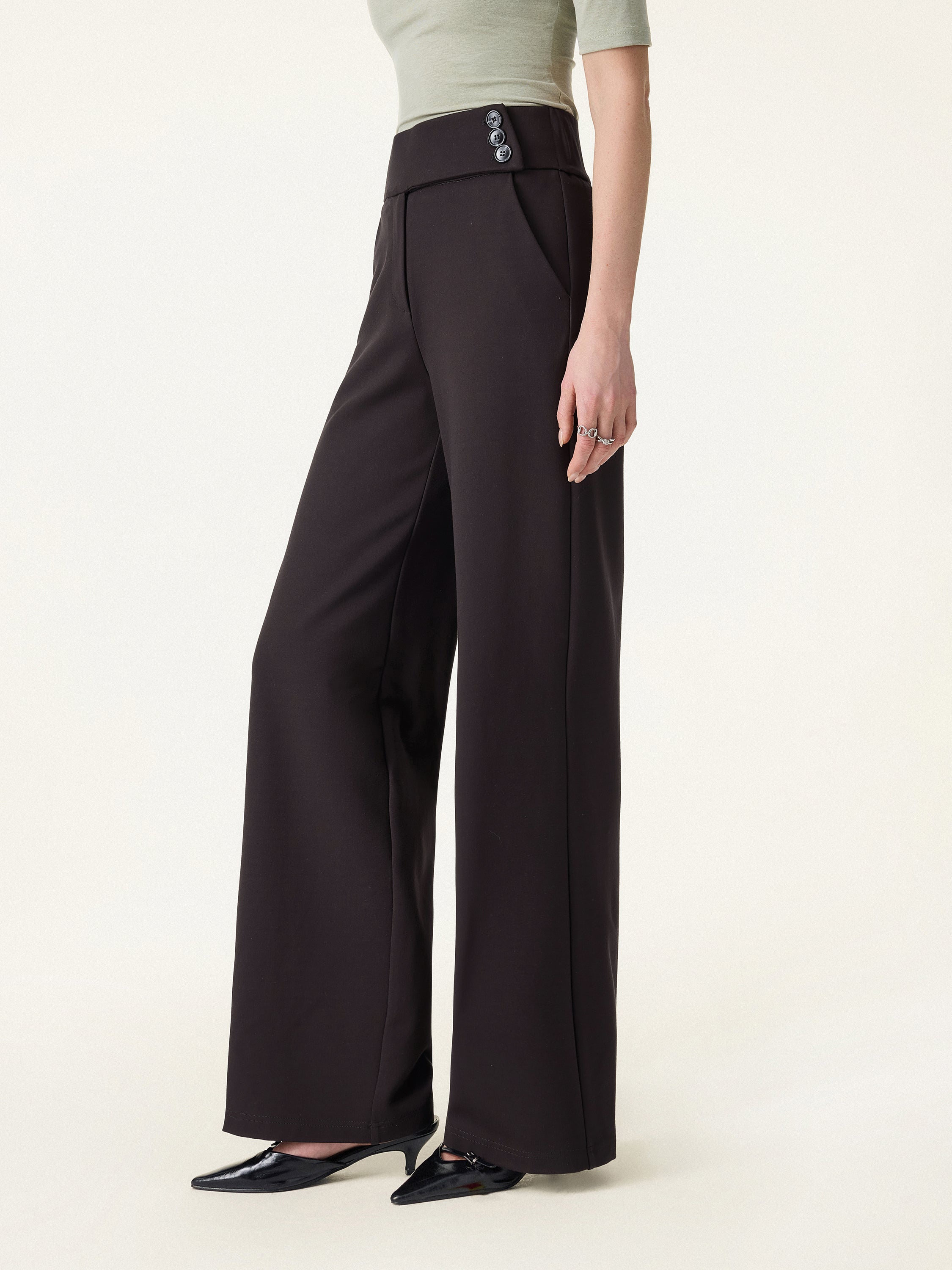 Stretchy High Rise Wide Leg Pants with Pockets