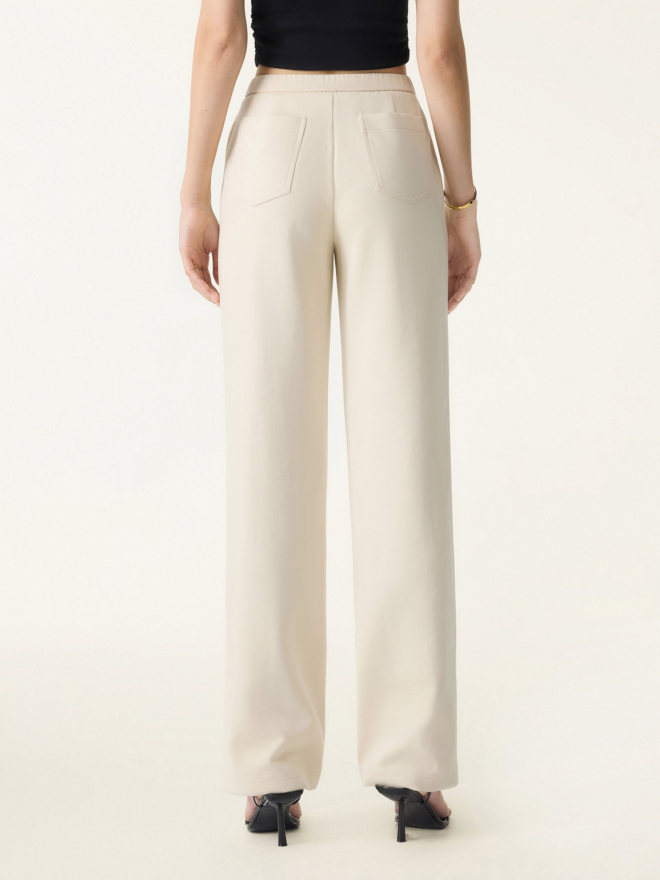 Stretch Cotton Blend Slim Straight Pull-on Pants with Pockets