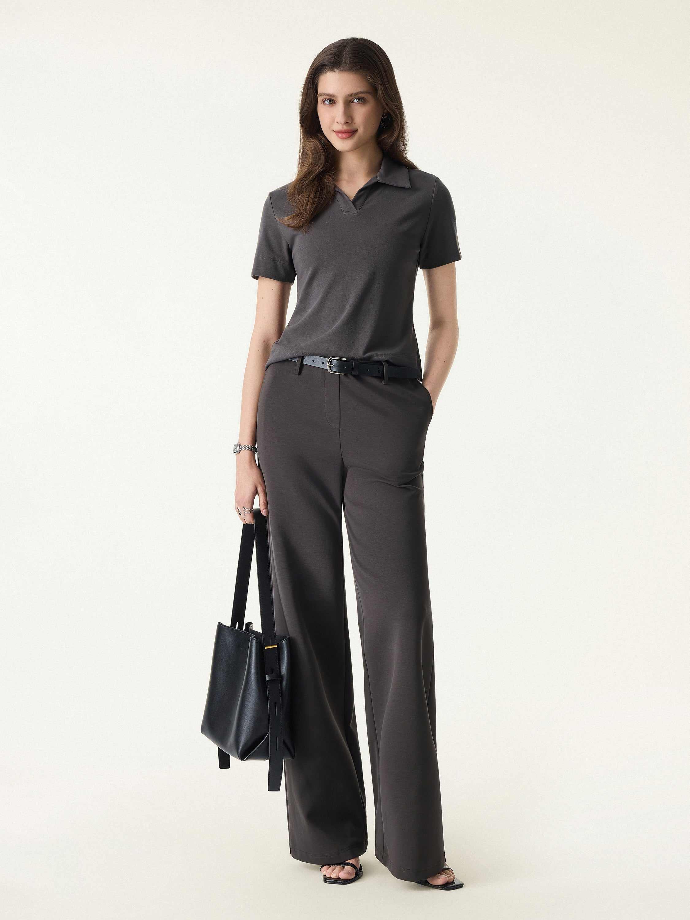 Soft Lyocell Wool Polo Neck Short Sleeve Top