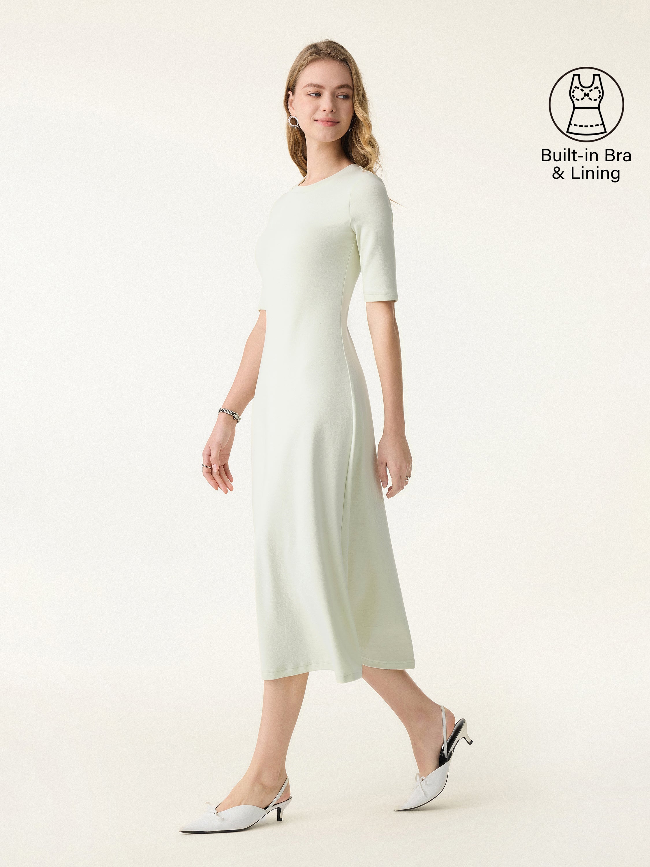 Cotton Lyocell Crewneck Midi Brami Dress with Pockets