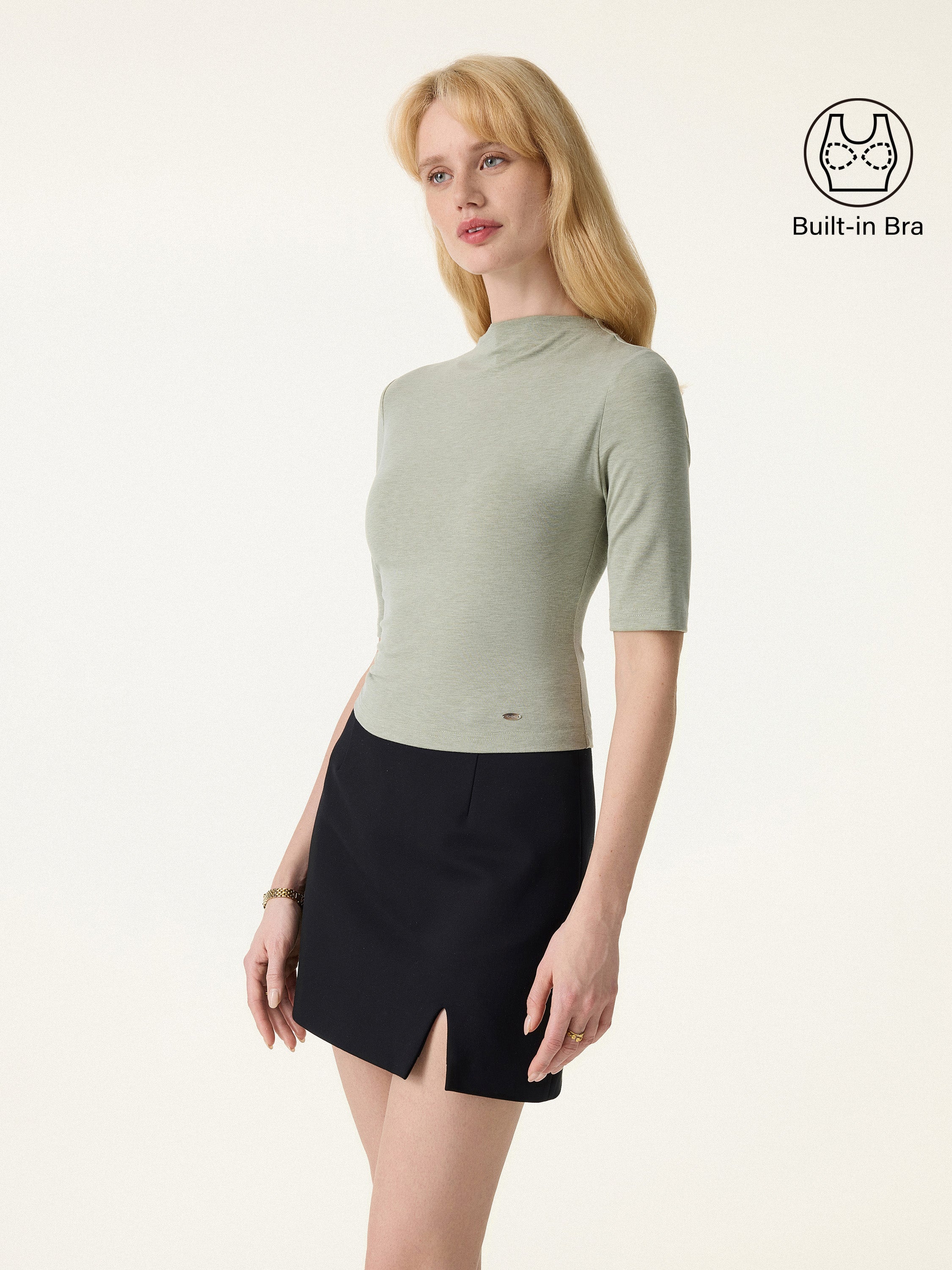 Modal Blend Mockneck Elbow Sleeve Cropped Brami