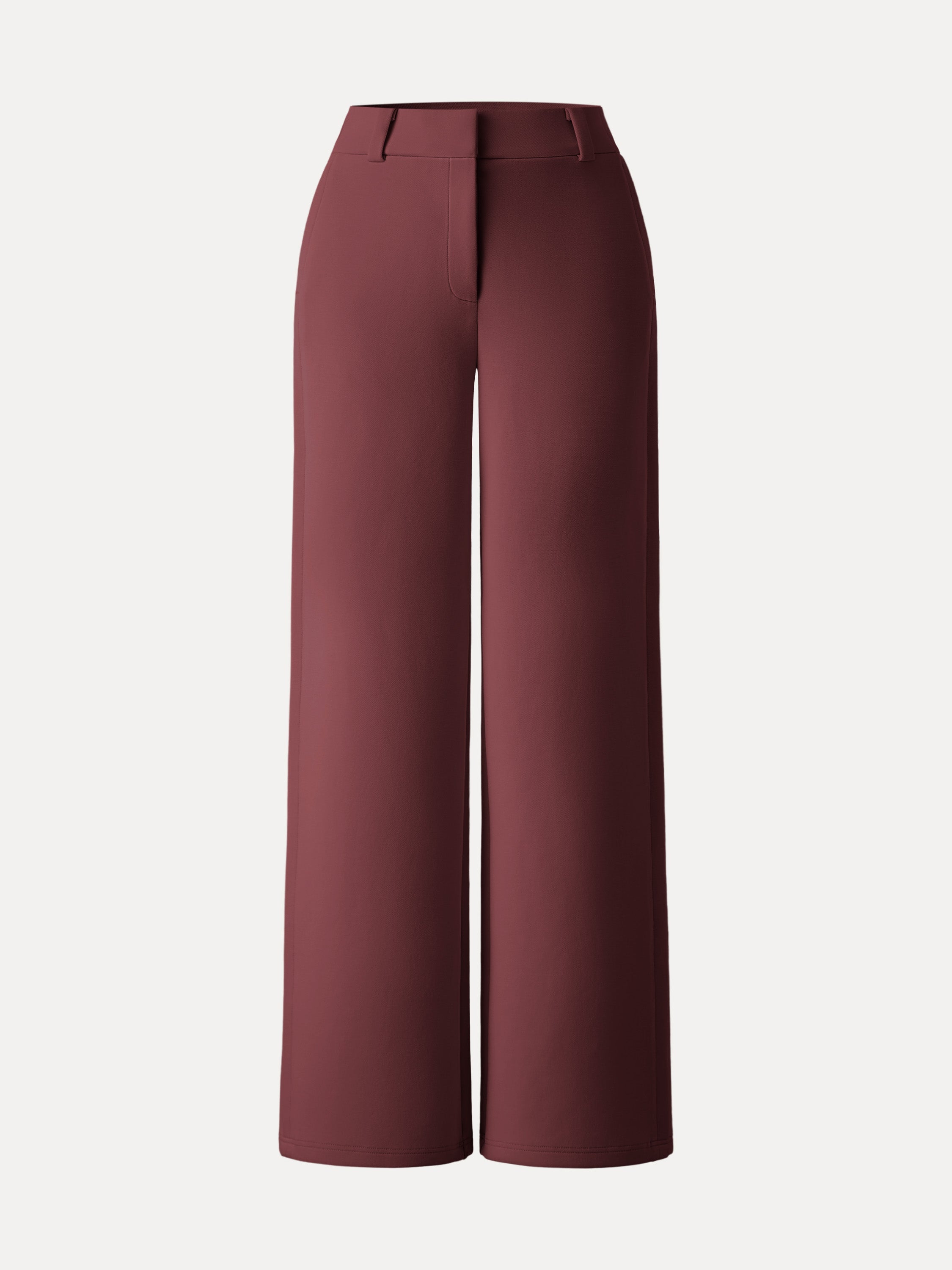 Stretchy Mid Rise Fly-Front Wide Leg Trousers