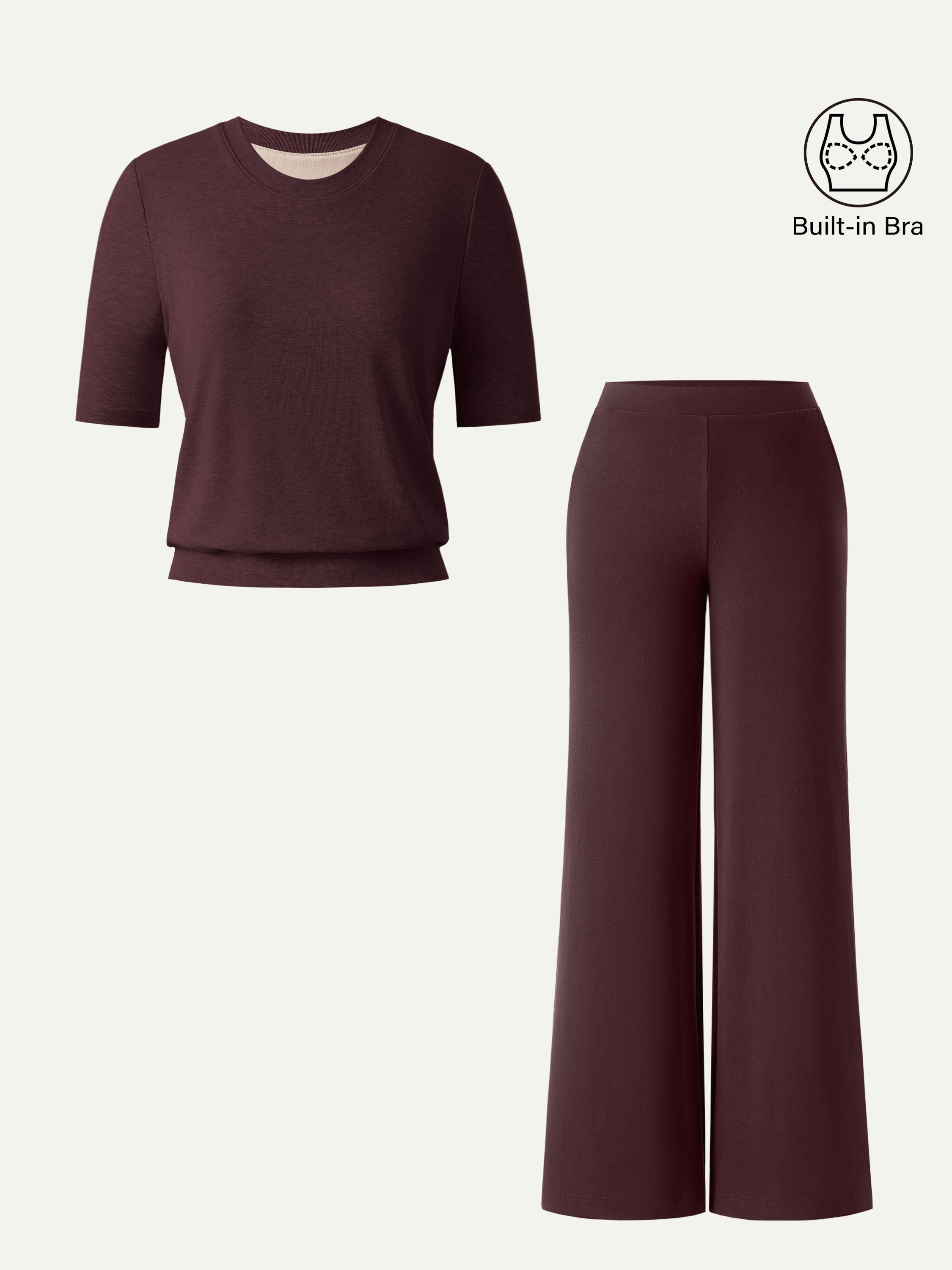 2Pcs Set Regular Mid Rise Wide Leg Pants & Crewneck Brami