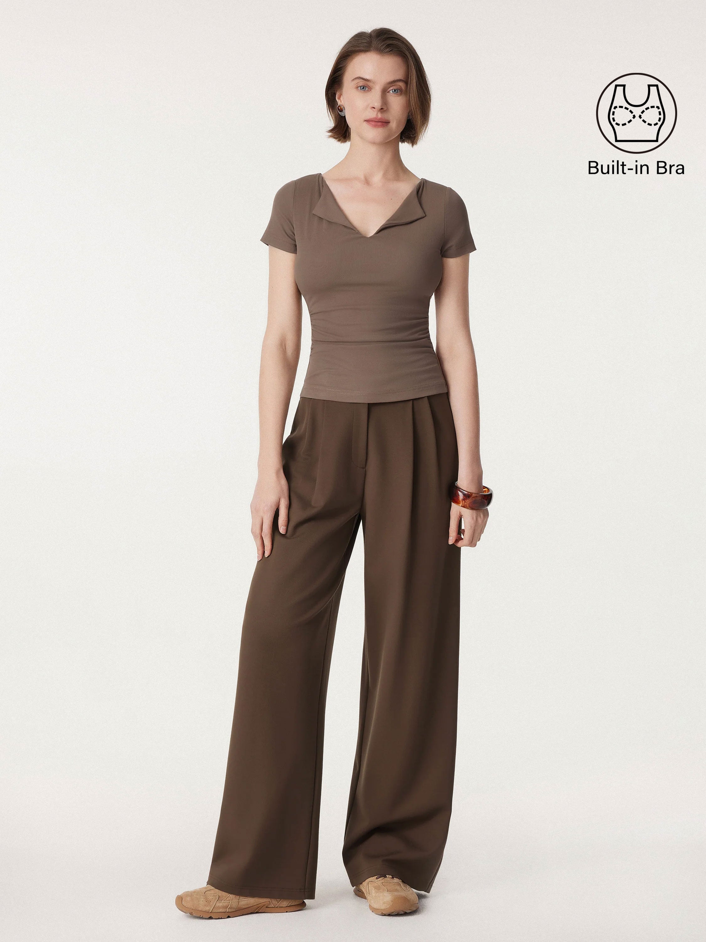 Flapped V-neck Side Ruched New Airy Brami Tee