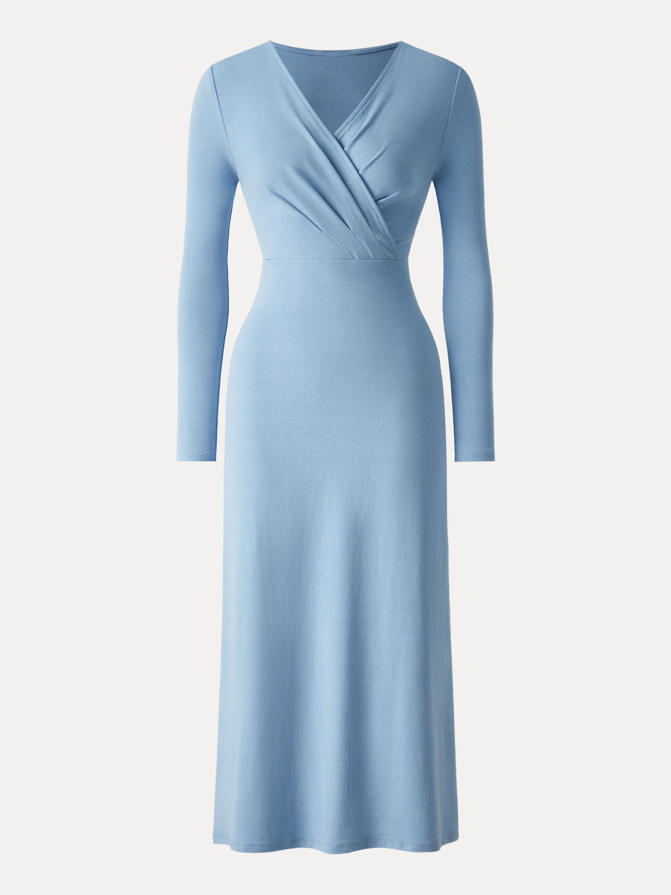 Cotton Lyocell Surplice Tucked H-line Midi Dress