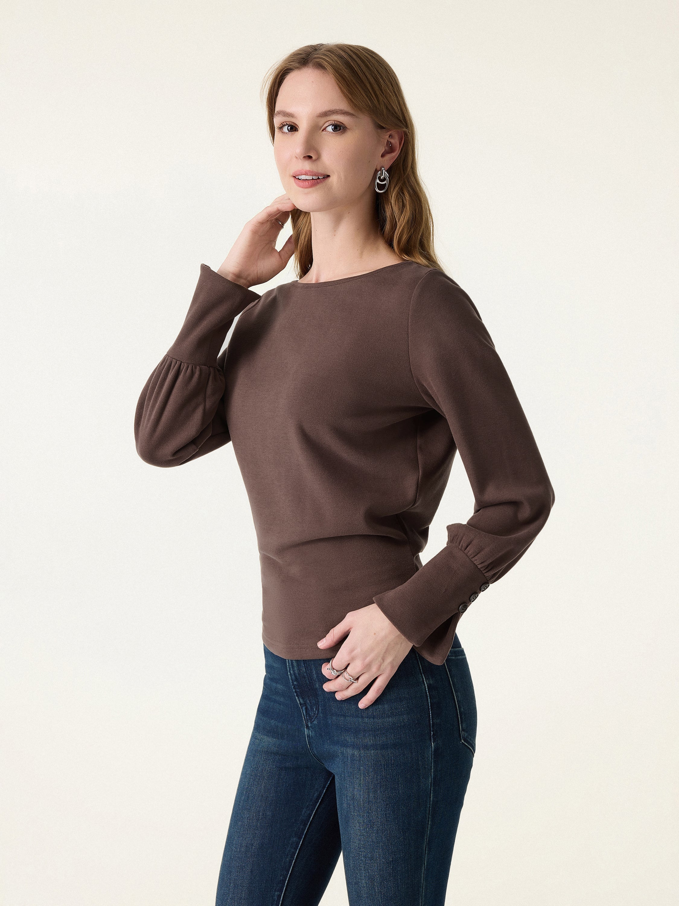 Cozy Warm Boatneck Buttoned Sleeve Top