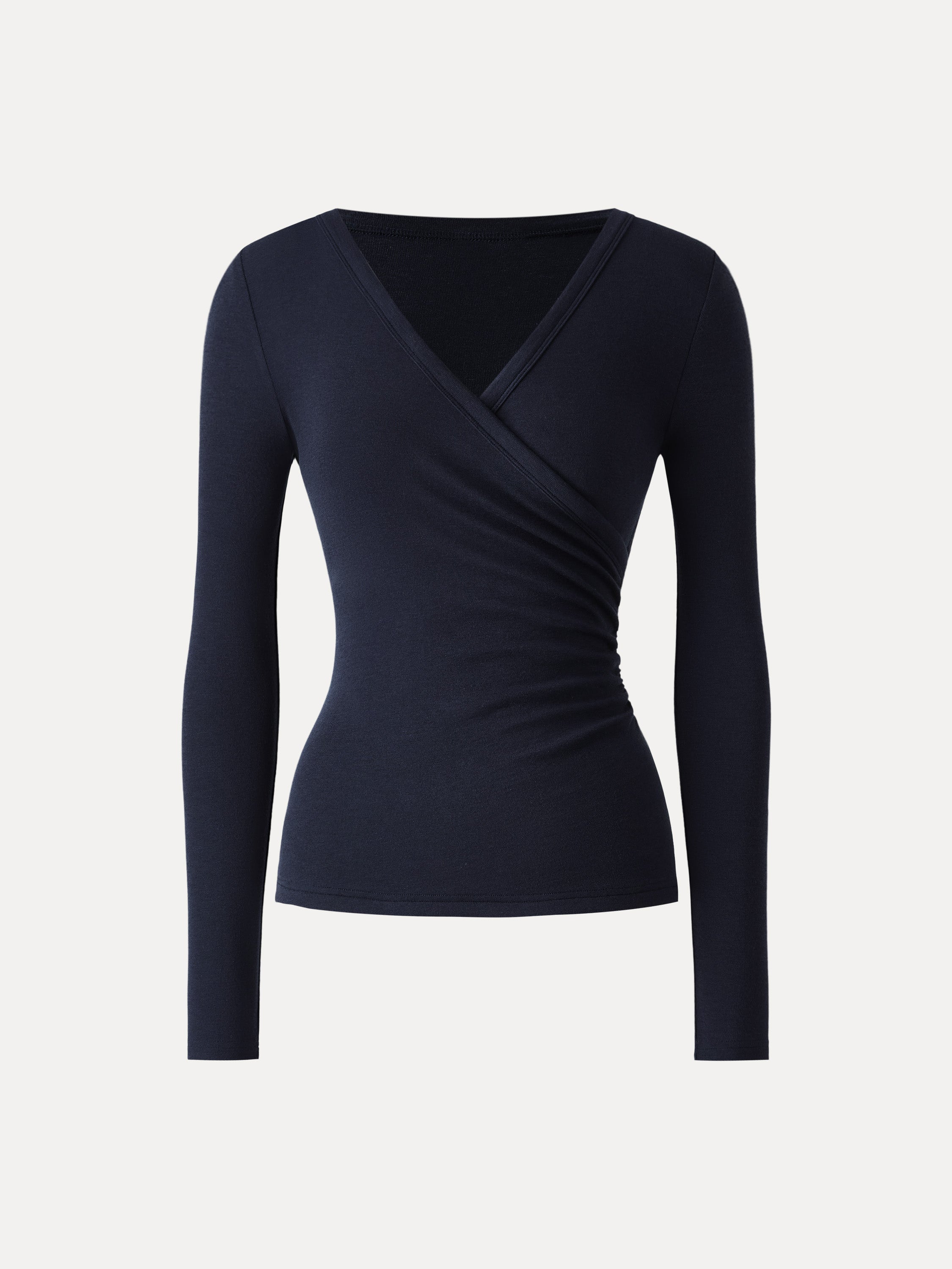 Lyocell Wool Surplice Ruched Long Sleeve Top