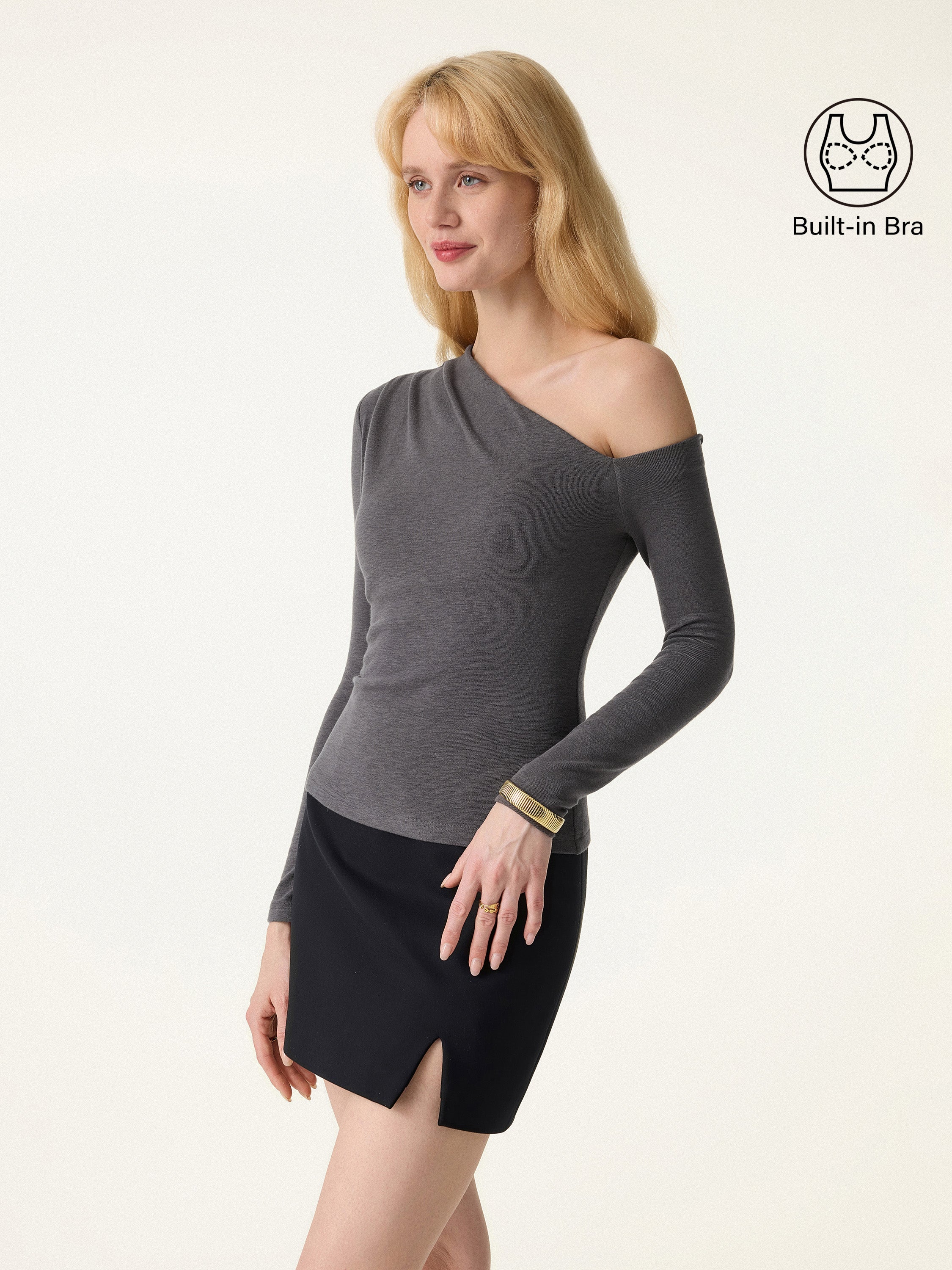 Asymmetrical Neck Tucked Shoulder Brami Top