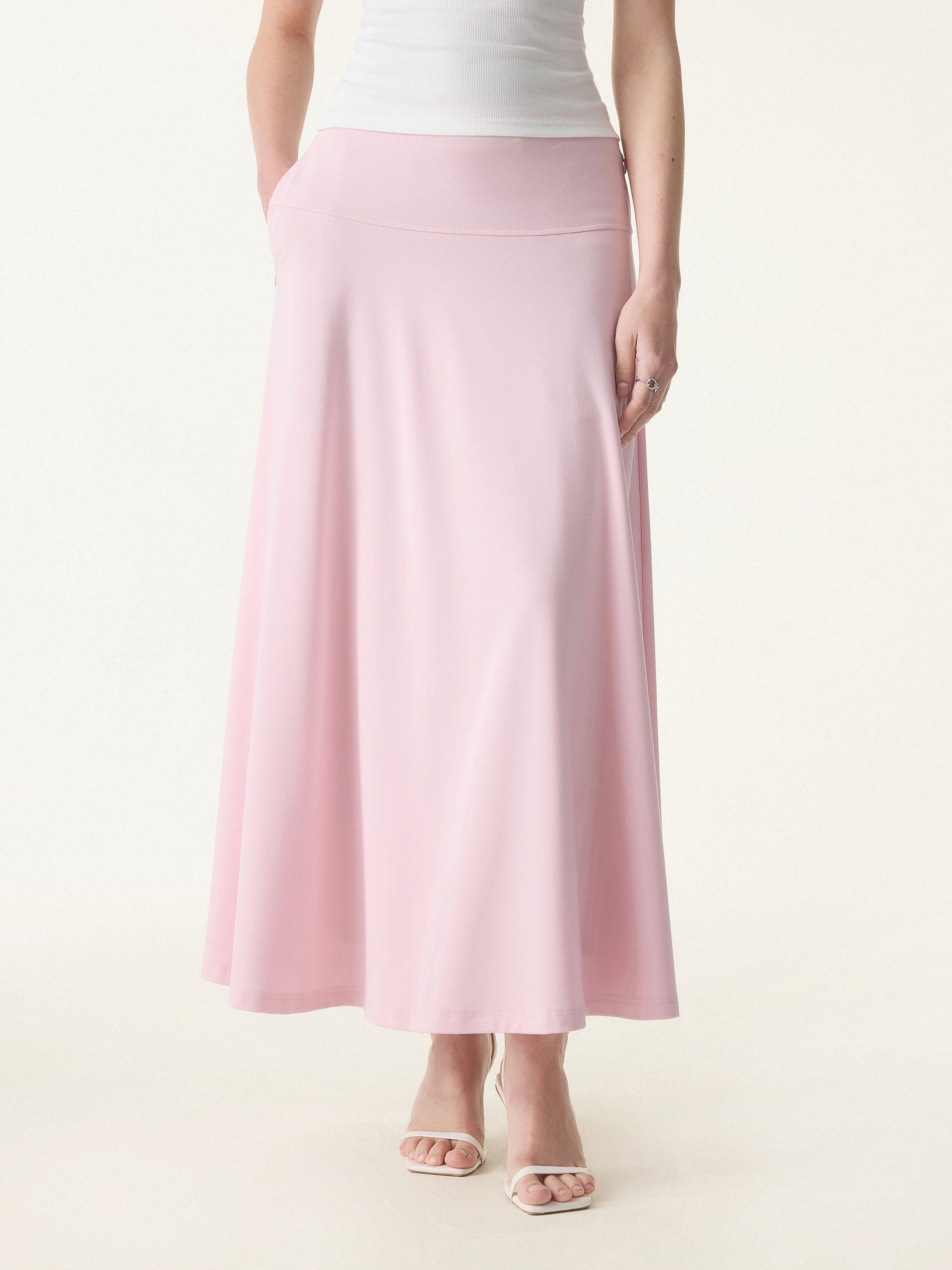 Mid Rise Flare Circle Midi Skirt with Pockets