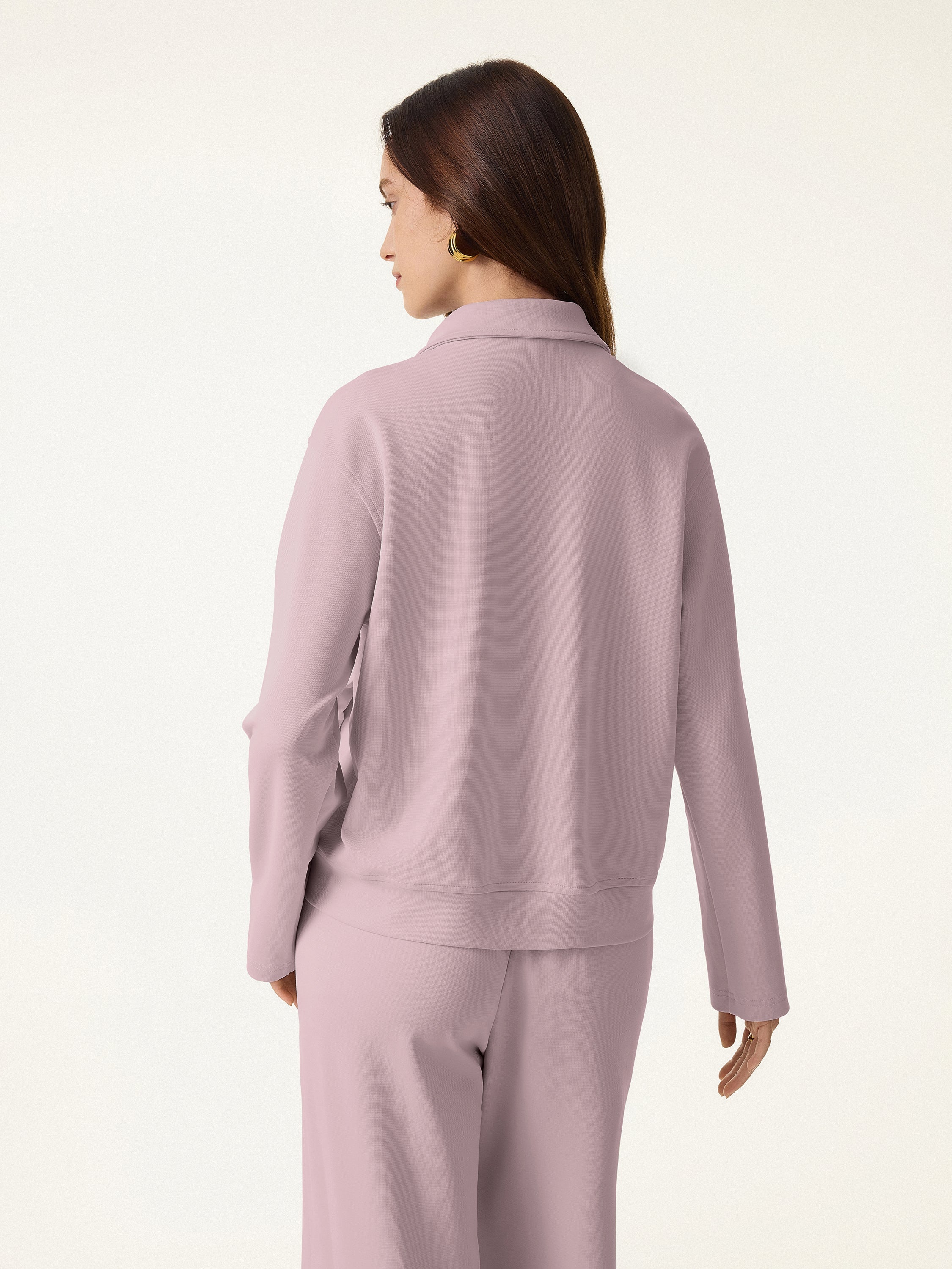 2Pcs Set Collared Button-Front Jacket & Straight Pull-on Pants with Pockets