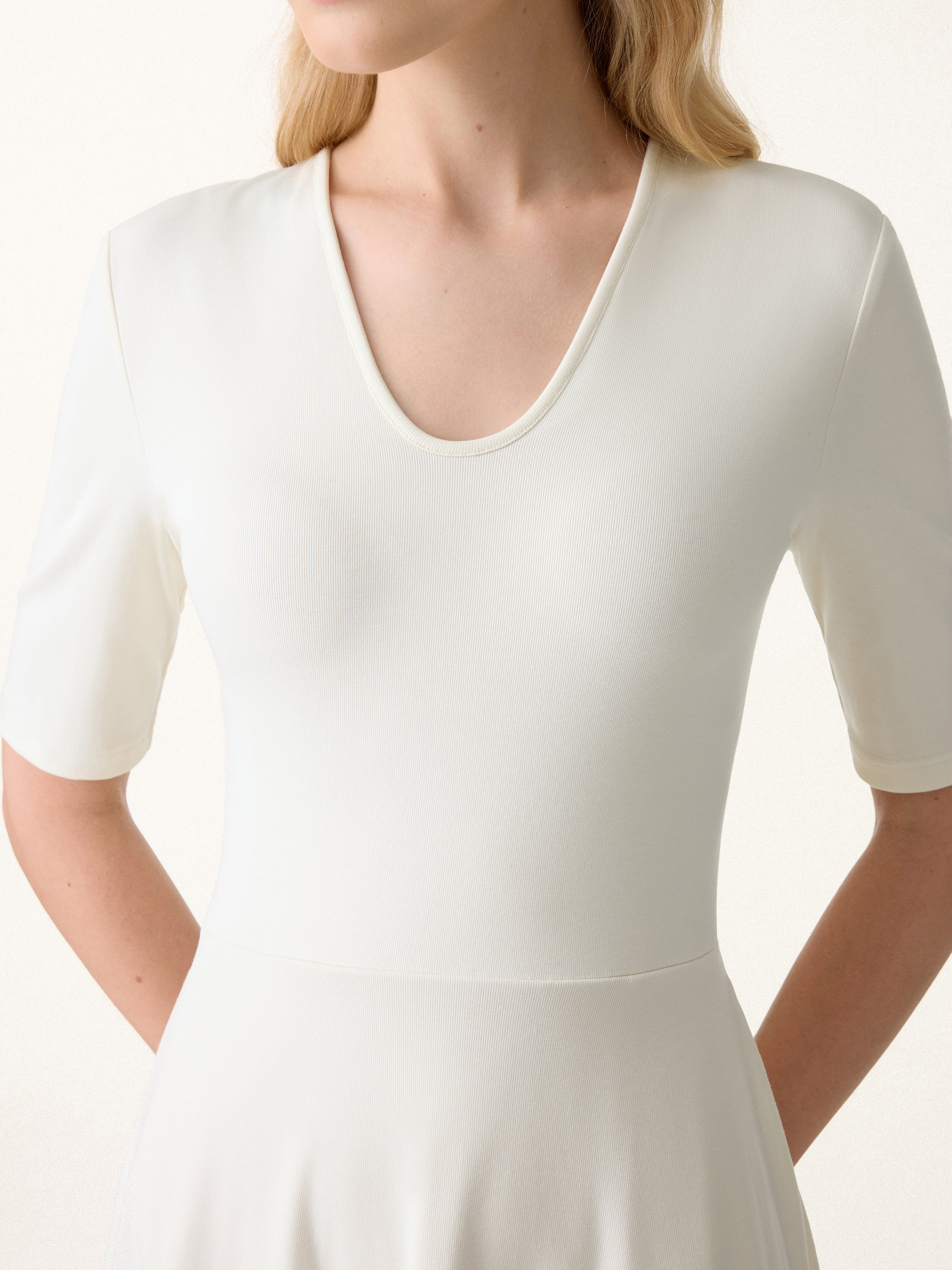 V-Neck Elbow Sleeve Midi Brami Dress with Pockets