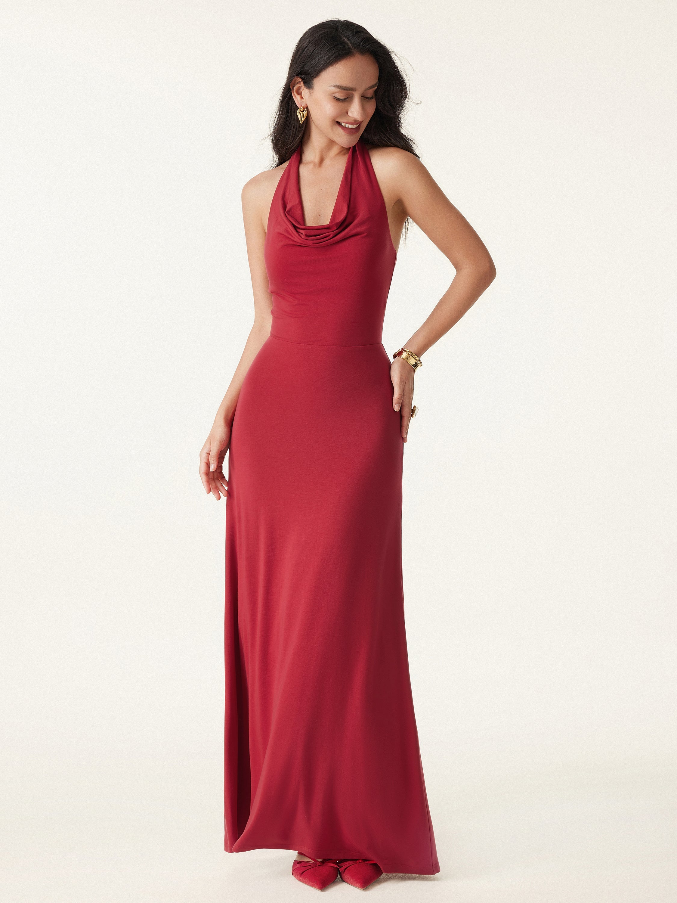 Stunning Cowl Neck Flared Maxi Brami Dress
