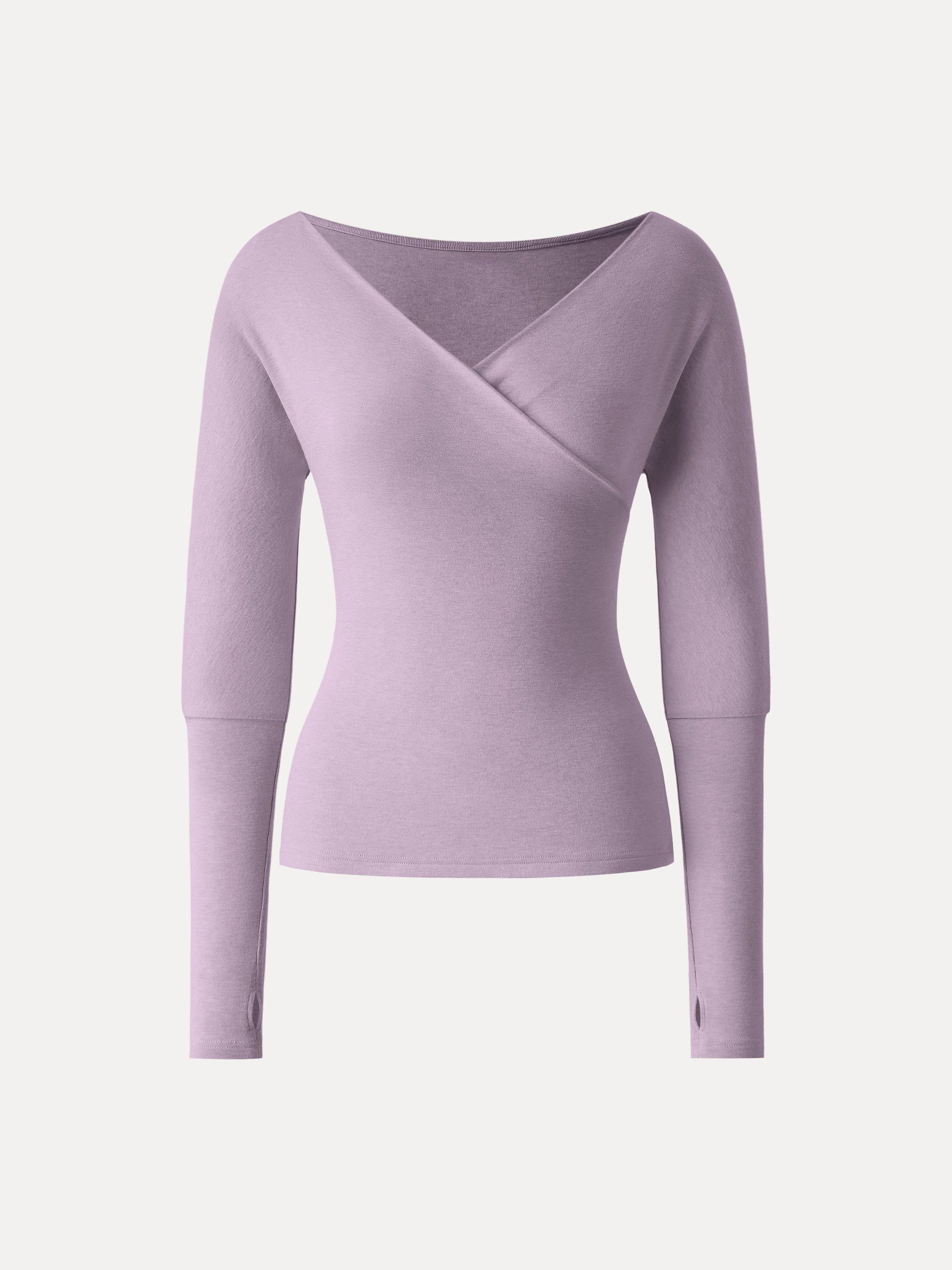 Lyocell Wool Surplice Long Sleeve Top with Thumbholes