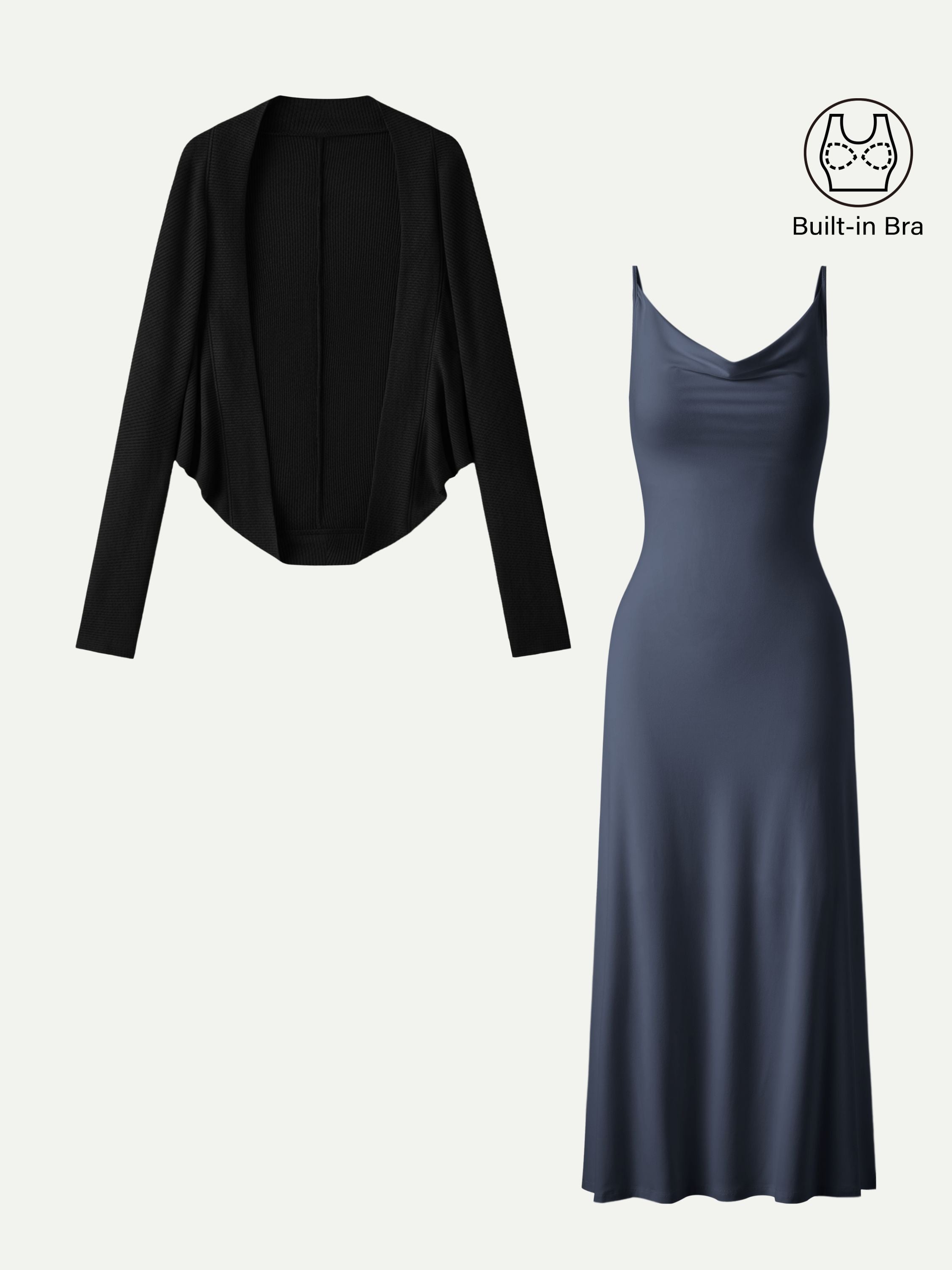 2Pcs Set Knit Shrug Sweater & Cowl Neck Midi Brami Dress
