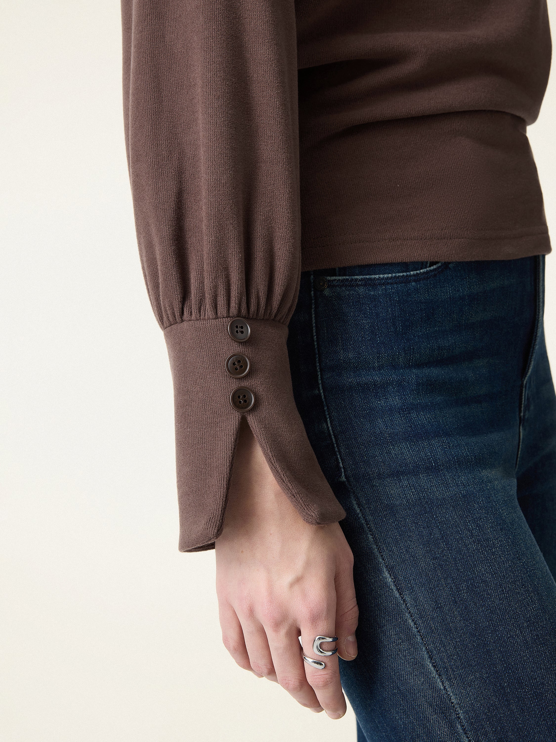 Cozy Warm Boatneck Buttoned Sleeve Top