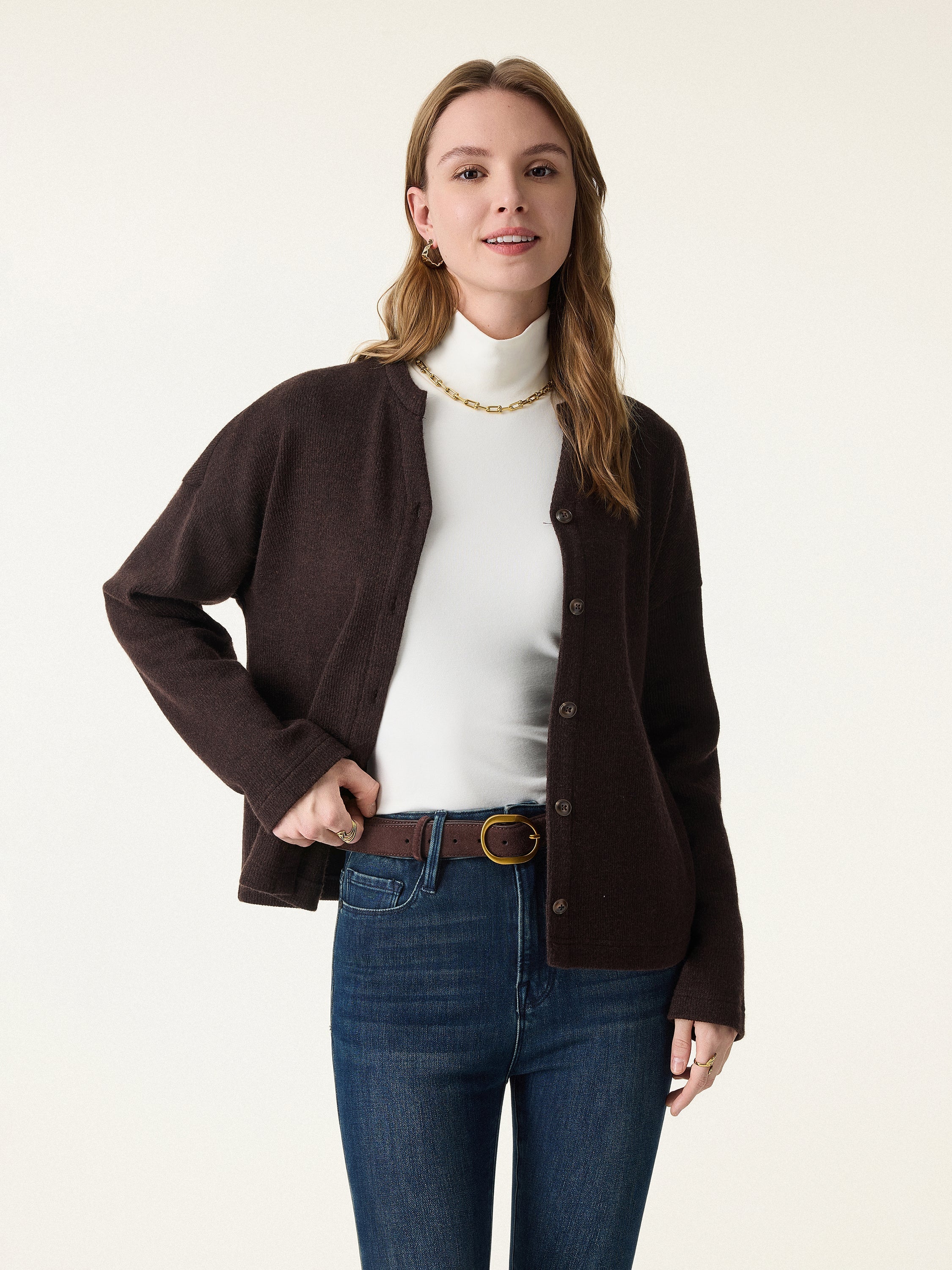 Cozy Knit Cropped Button Front Cardigan