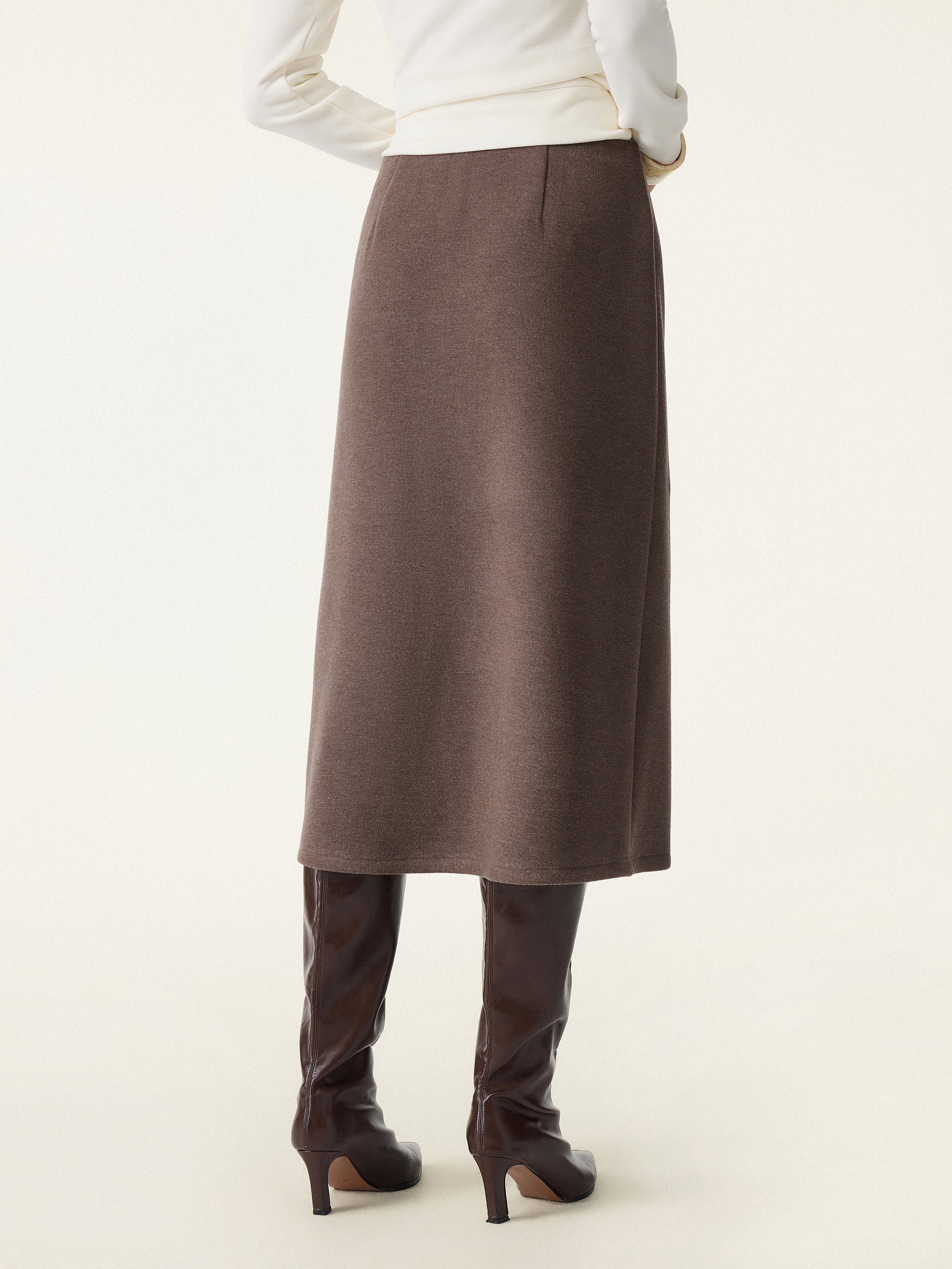2Pcs Set FuzzLuxe Mockneck Sleeve-Warmer Top & A-line Pull-on Midi Skirt