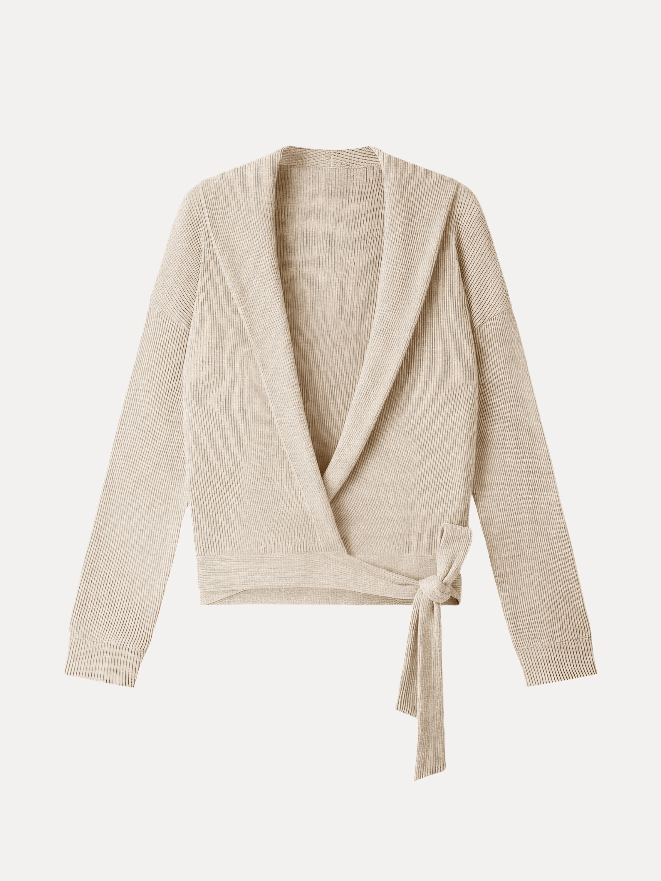 Ribbed Shawl Collar Self-Tie Cardigan
