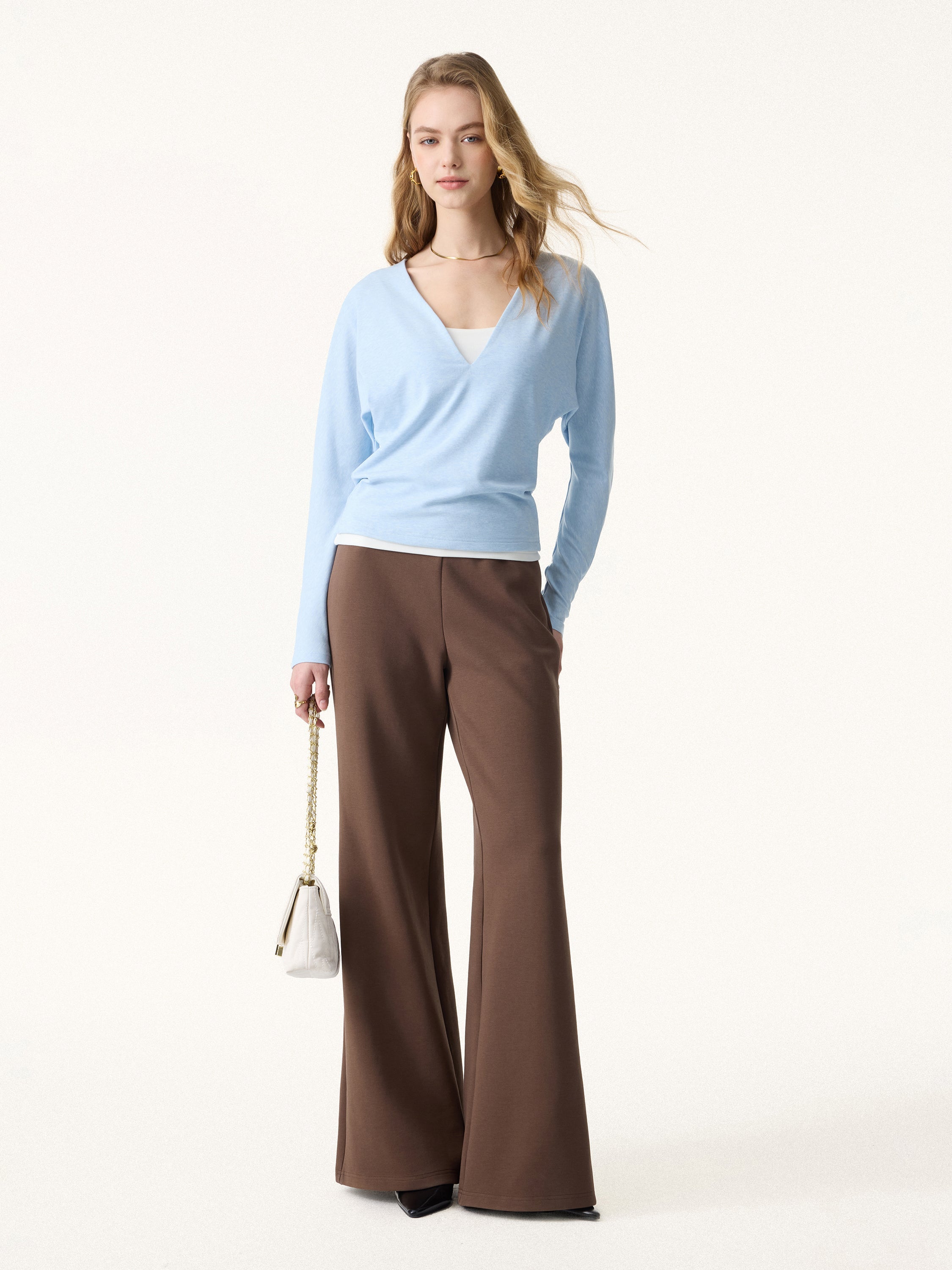 Non-Itch Lyocell Wool Relaxed V-Neck Batwing Sleeve Top