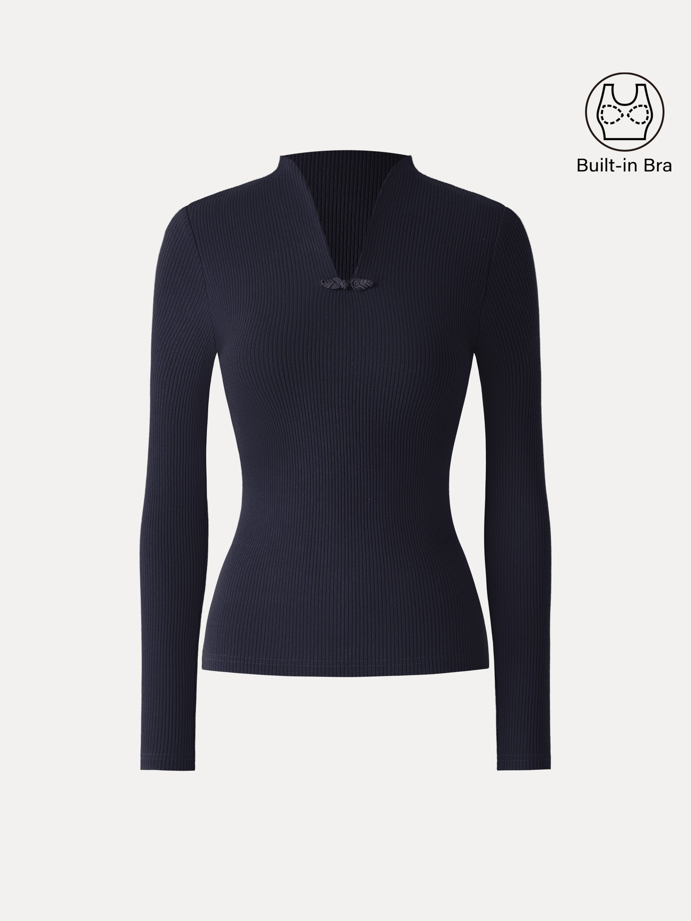 Ribbed Stand V-neck Frog Button Long Sleeve Brami Limited Edition
