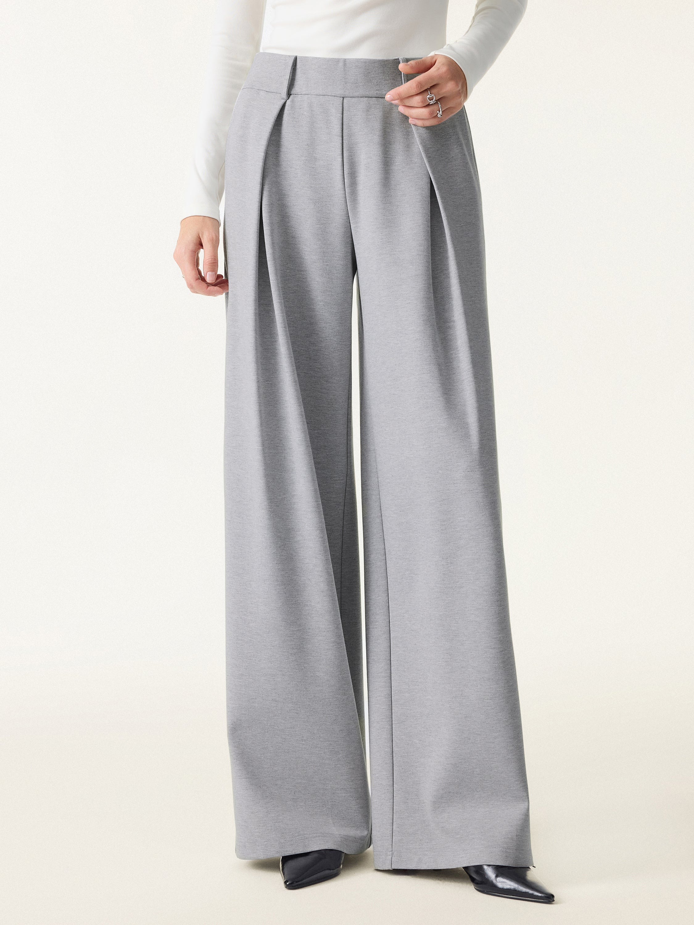 Wrinkle-Resistant Stretchy High Rise Wide Leg Pants with Pockets