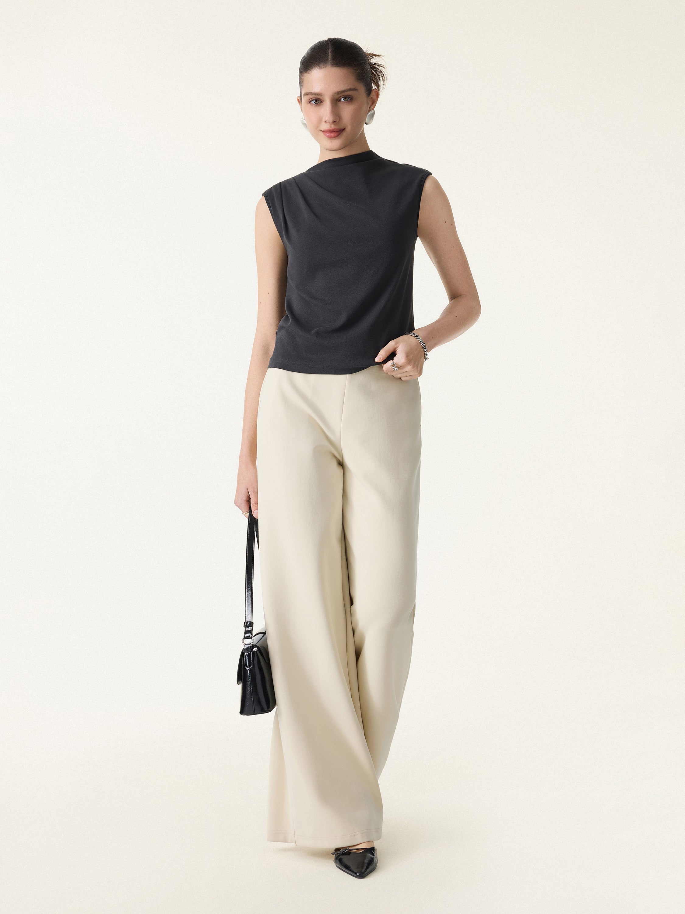 Cotton Lyocell Mockneck Tucked Sleeveless Brami