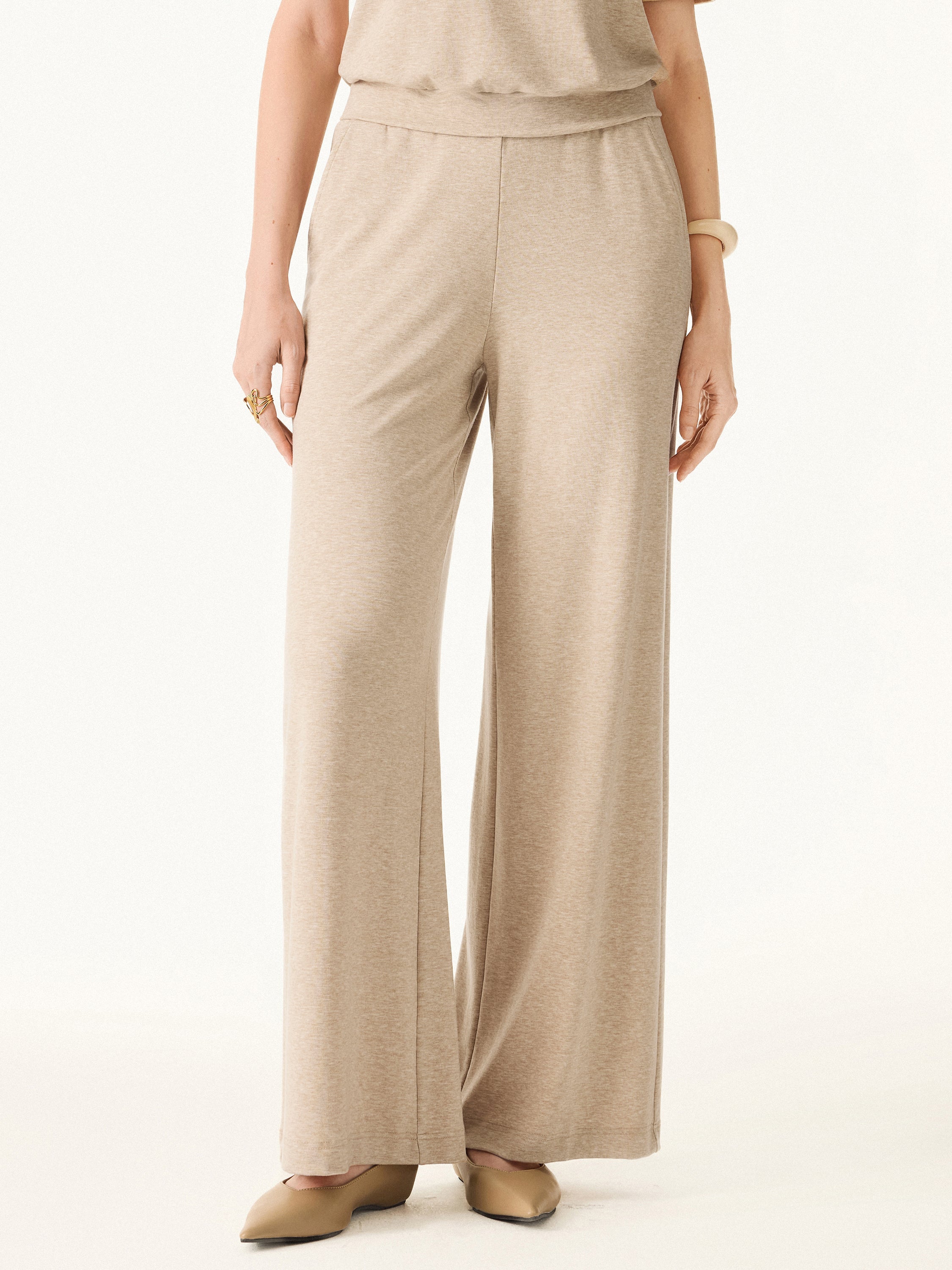Lyocell Wool Mid Rise Wide Leg Pull-on Pants with Pockets