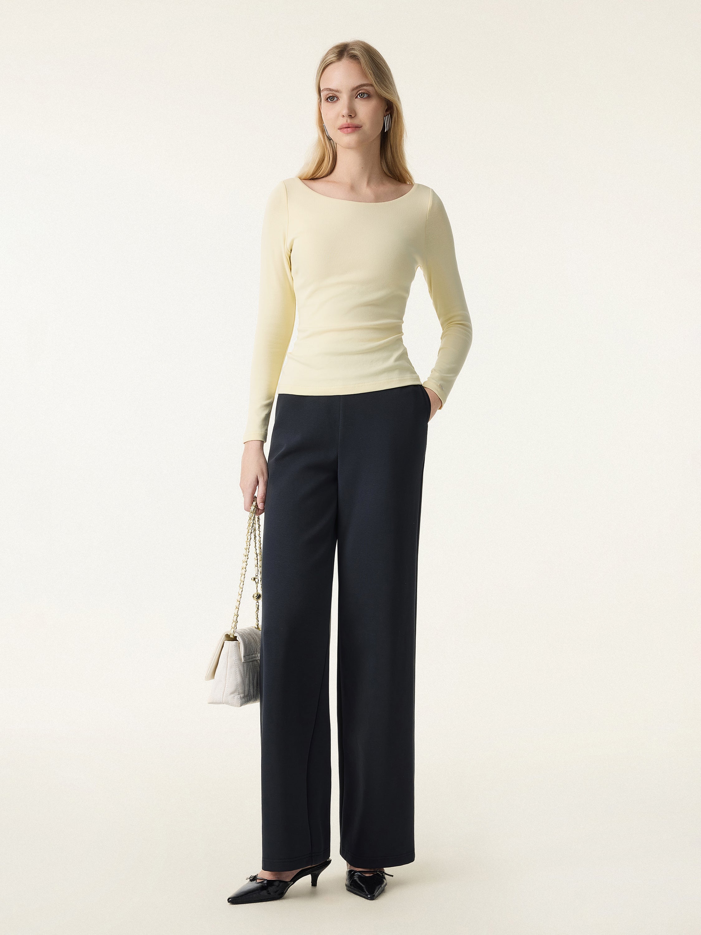 Cotton Lyocell High Scoop Neck Long Sleeve Brami