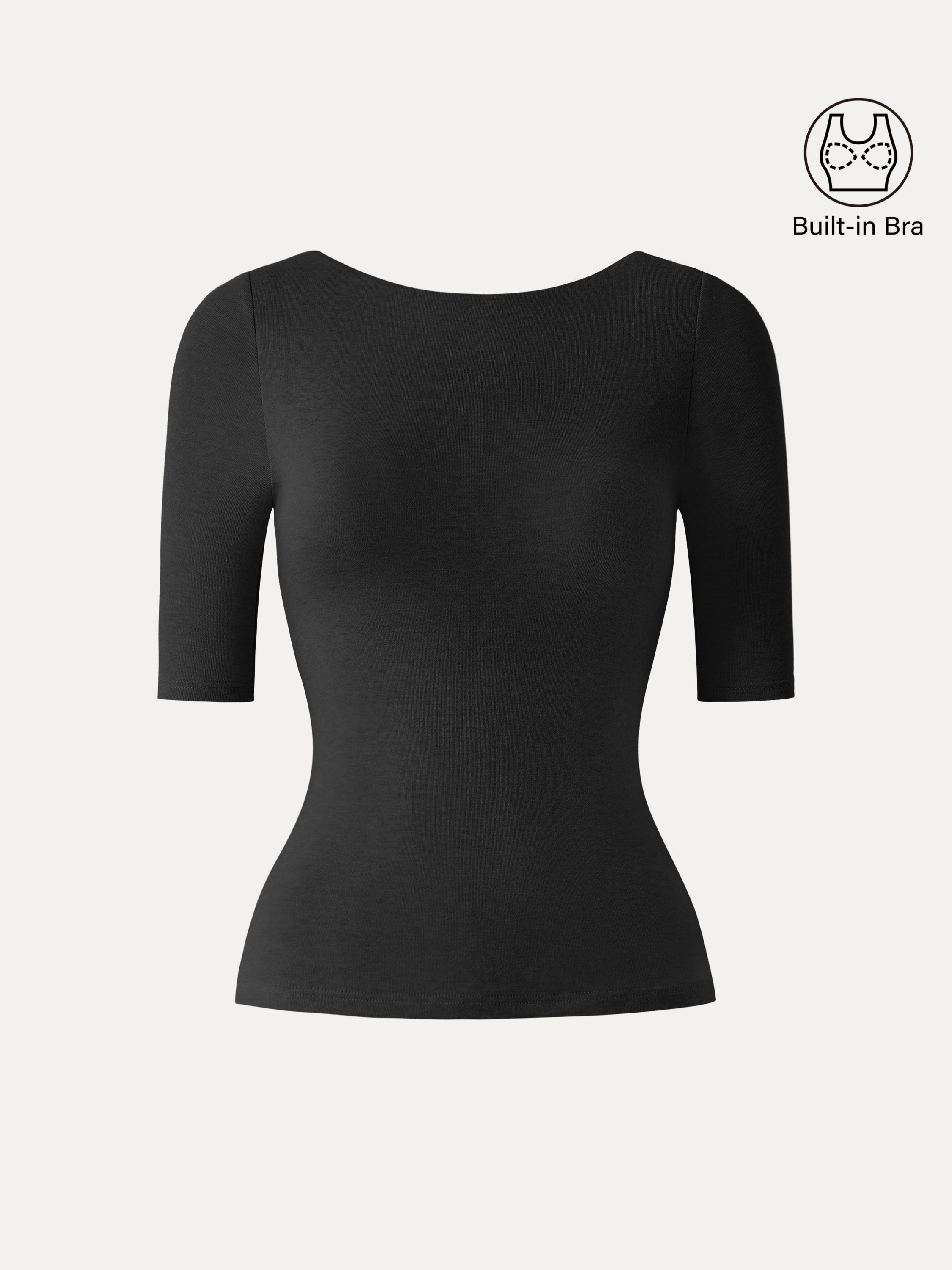 Essential Lyocell Cashmere Boatneck Elbow Length Sleeve Brami