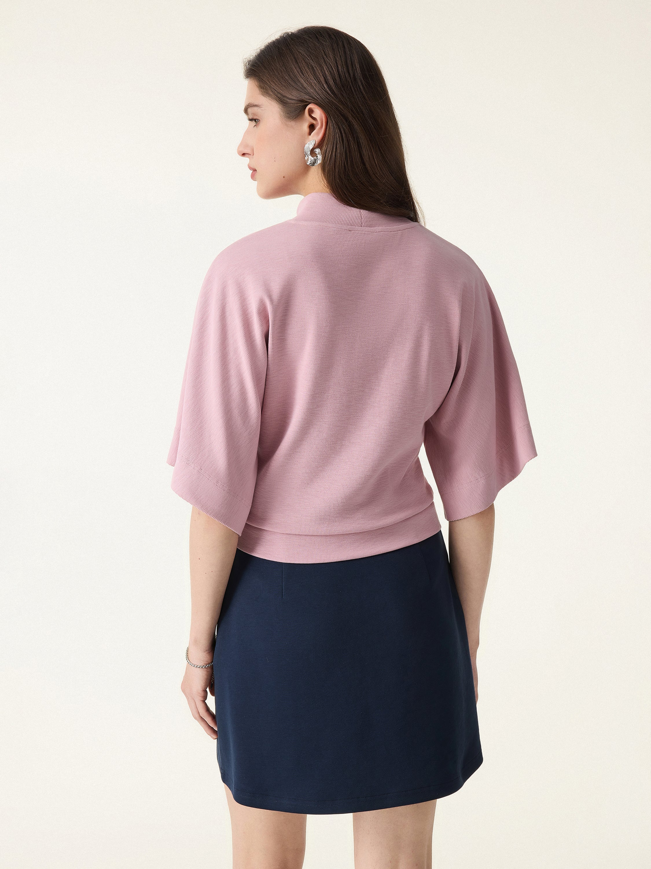 Plantive Mockneck Batwing Short Sleeve Top
