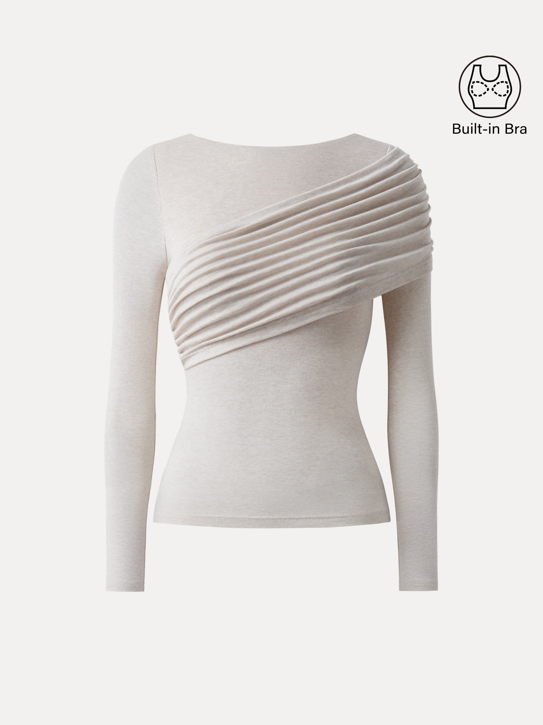 Tencel-Wool Gathered Semi Sheer Long Sleeve Brami Top