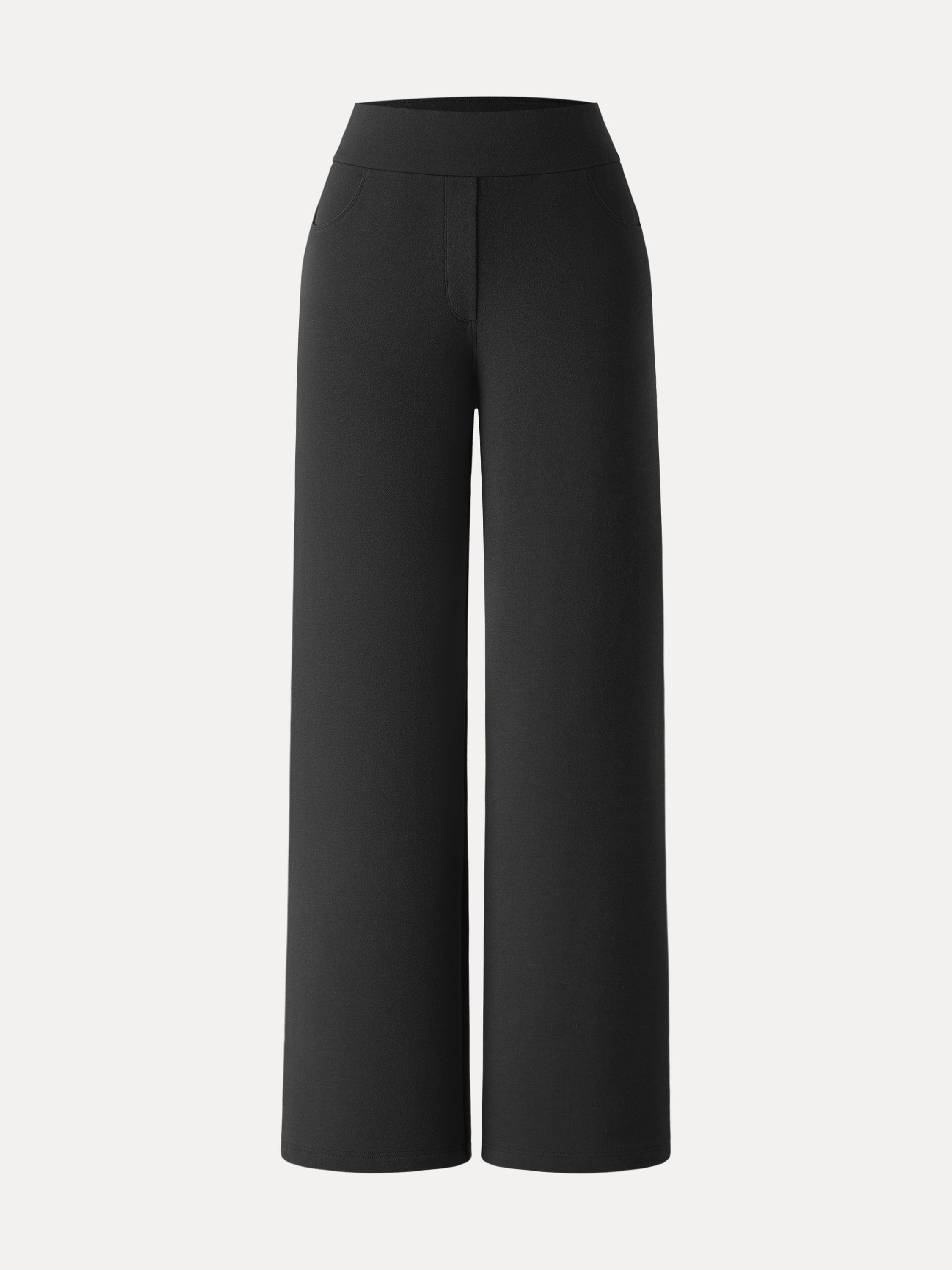 Mid Rise Wide Waistband Wide Leg Pull-on Pants with Pockets
