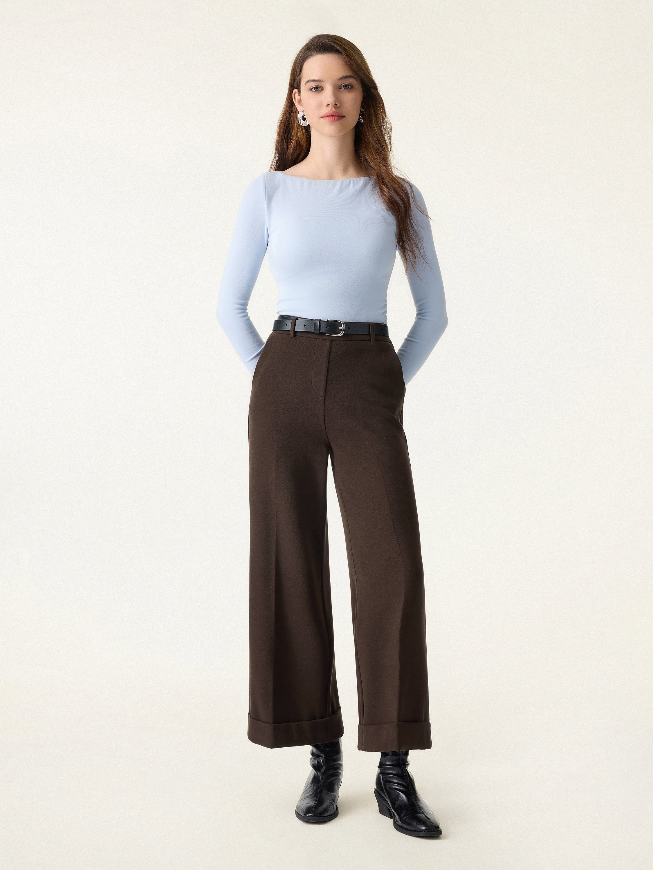 Cozy Warm High Rise Kickout Pull-on Pants with Pockets