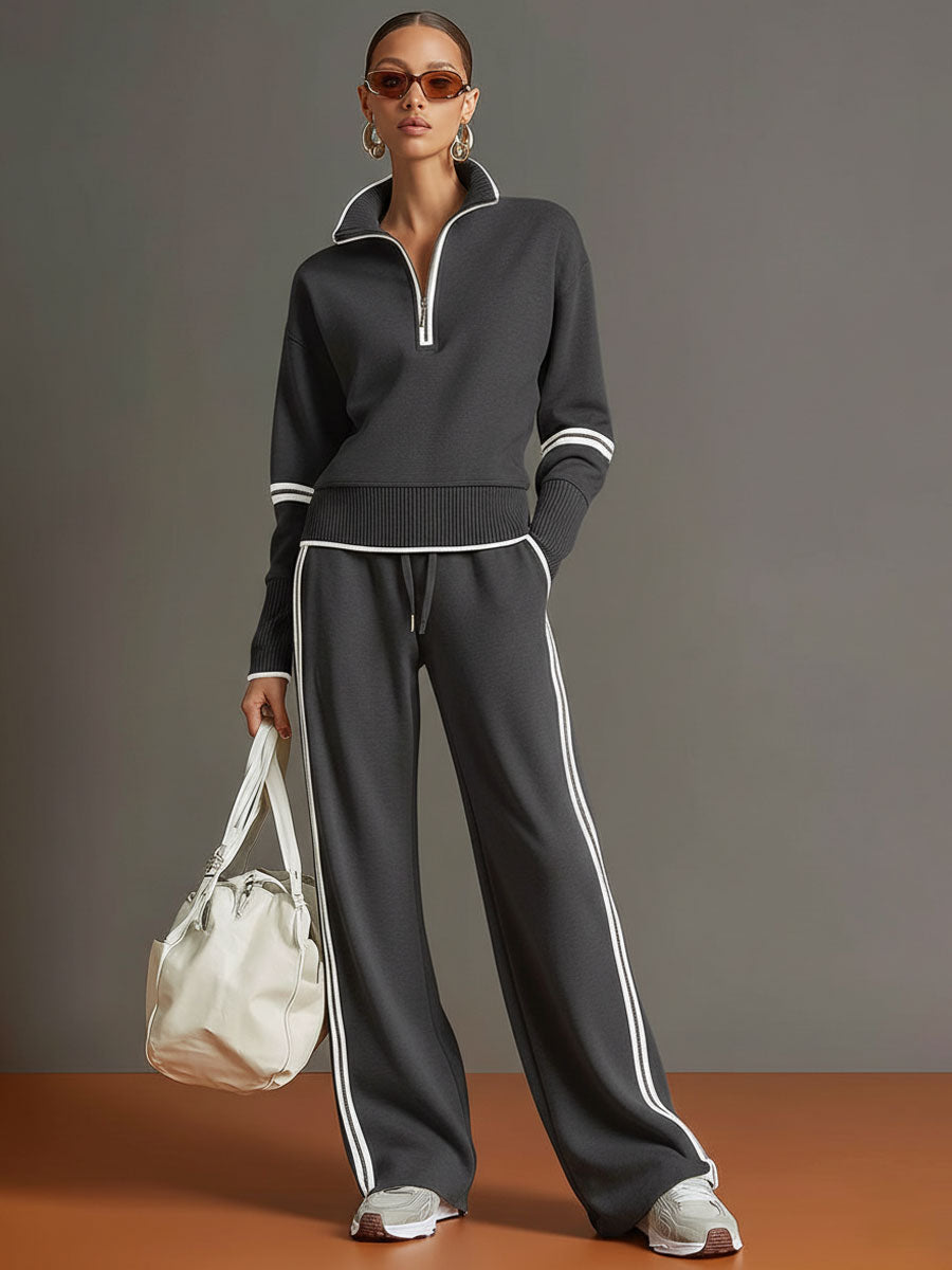 Katie – 2 Piece Track Suit with wide leg bottoms.