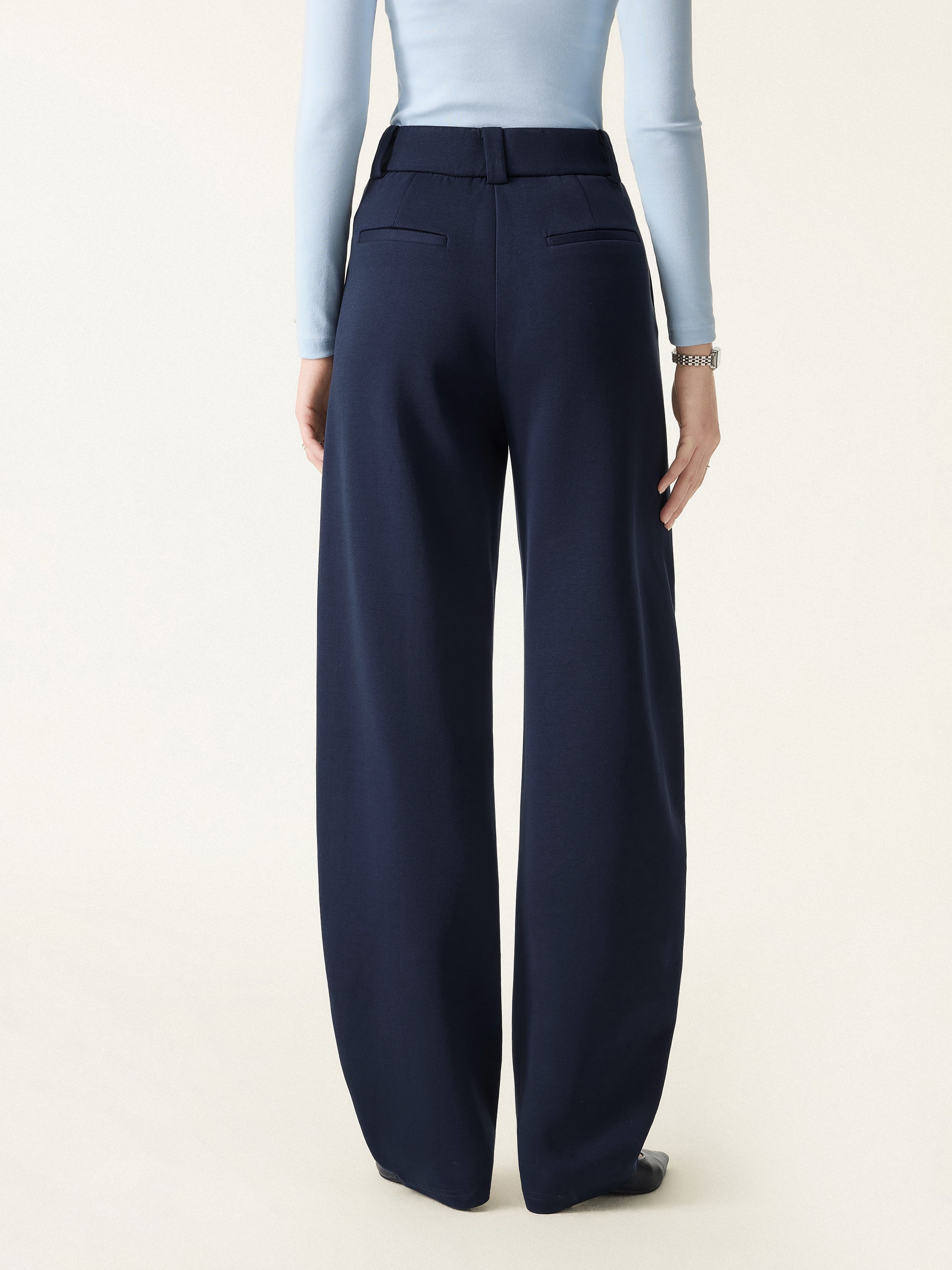 Spring Stretch Cotton High Rise Barrel Leg Pants with Pockets