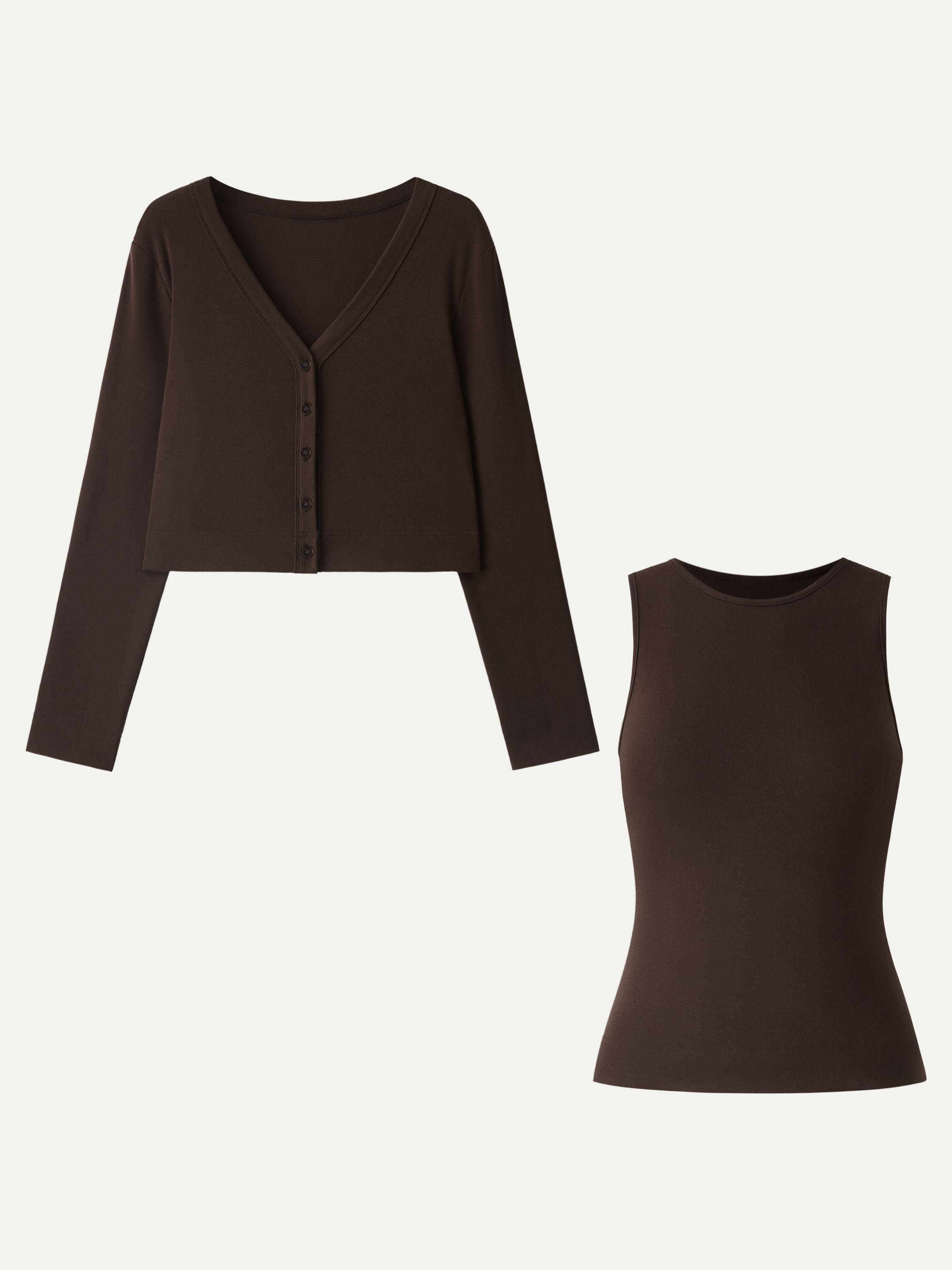 2Pcs Set Non-Itch Lyocell Wool Relaxed Cardigan & Round Neck Tank