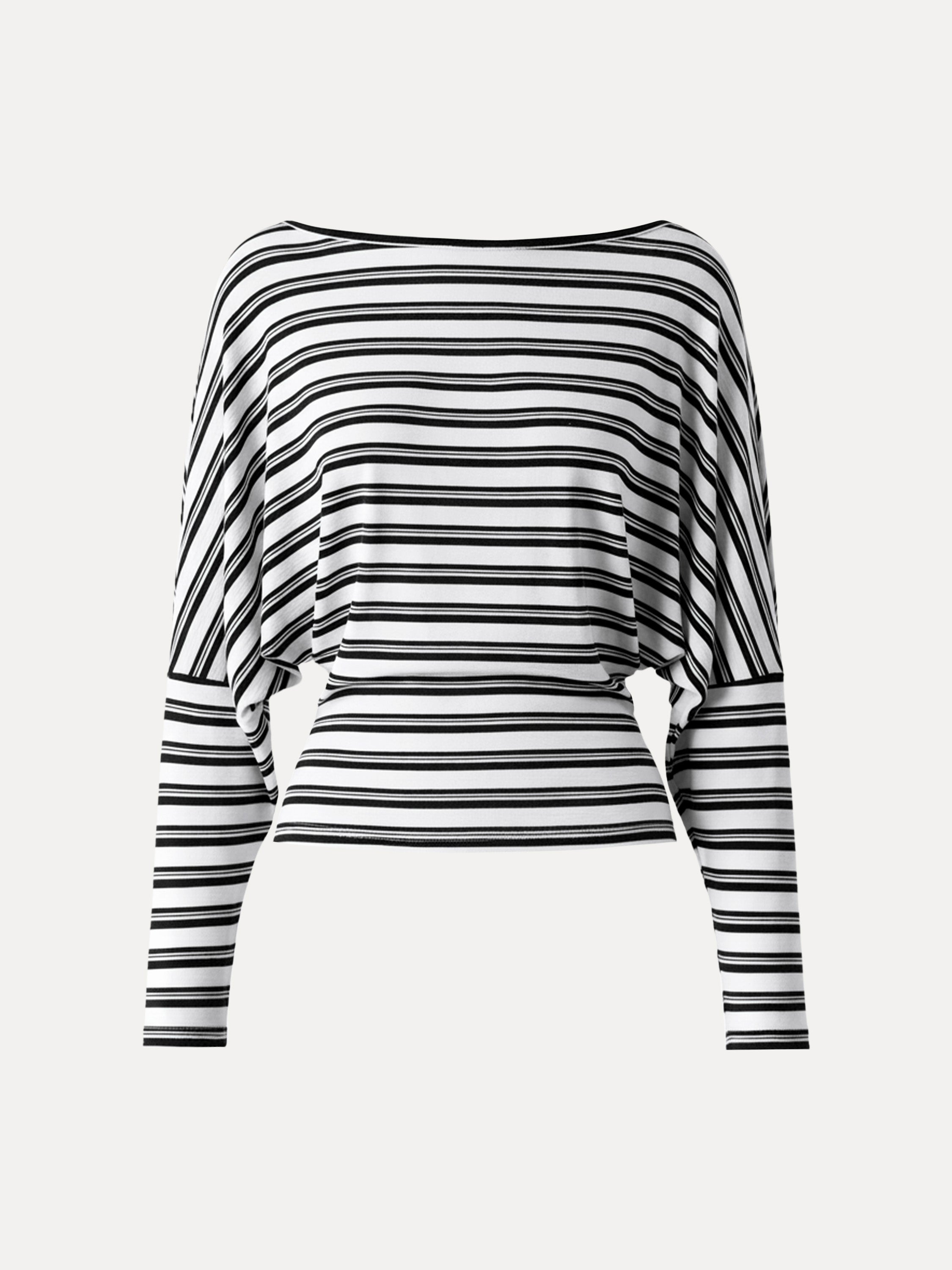 Lyocell Wool Striped Boatneck Batwing Sleeves Top