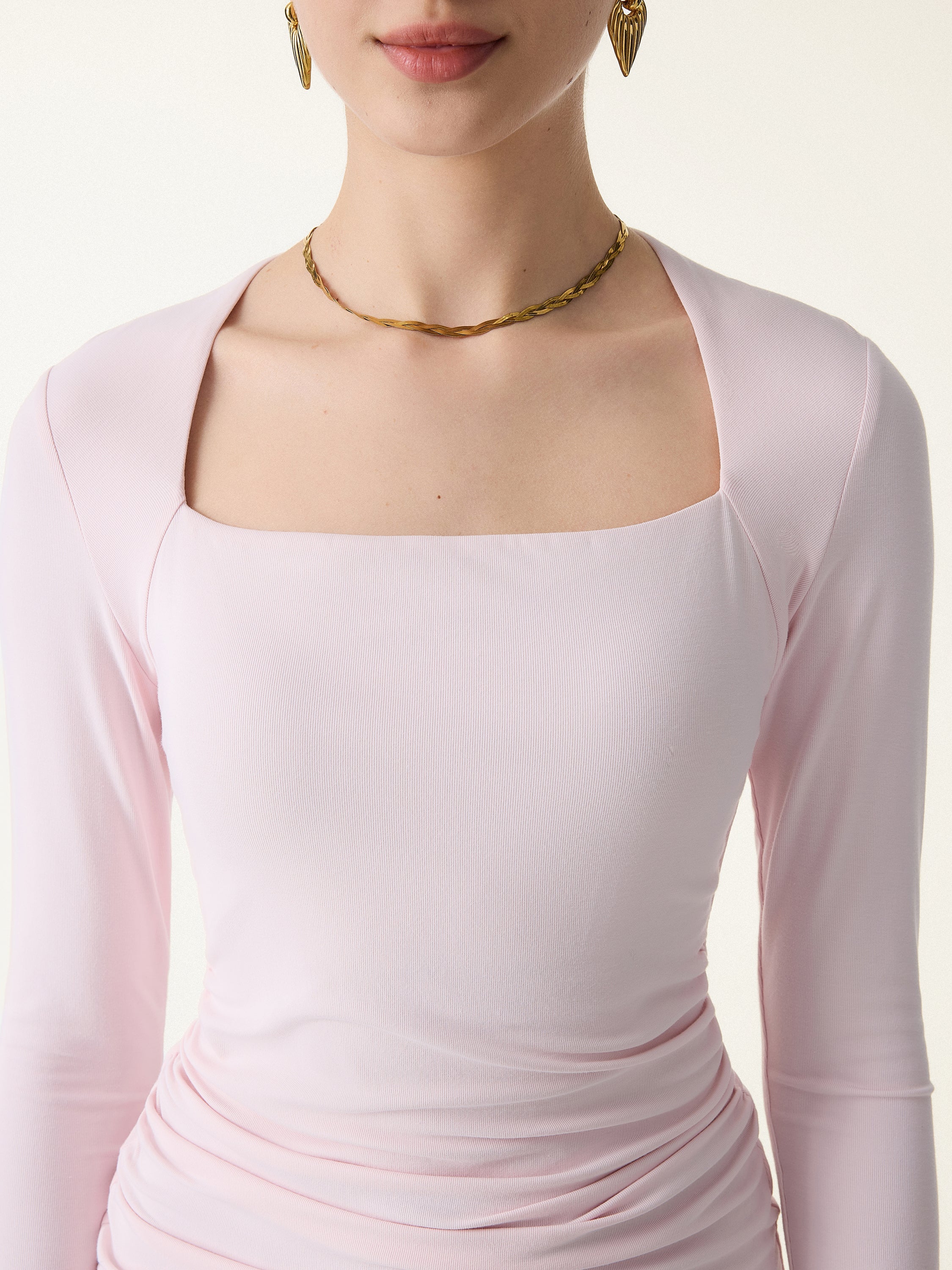 SkinKiss Trapeze Neck Ruched Long Sleeve Brami