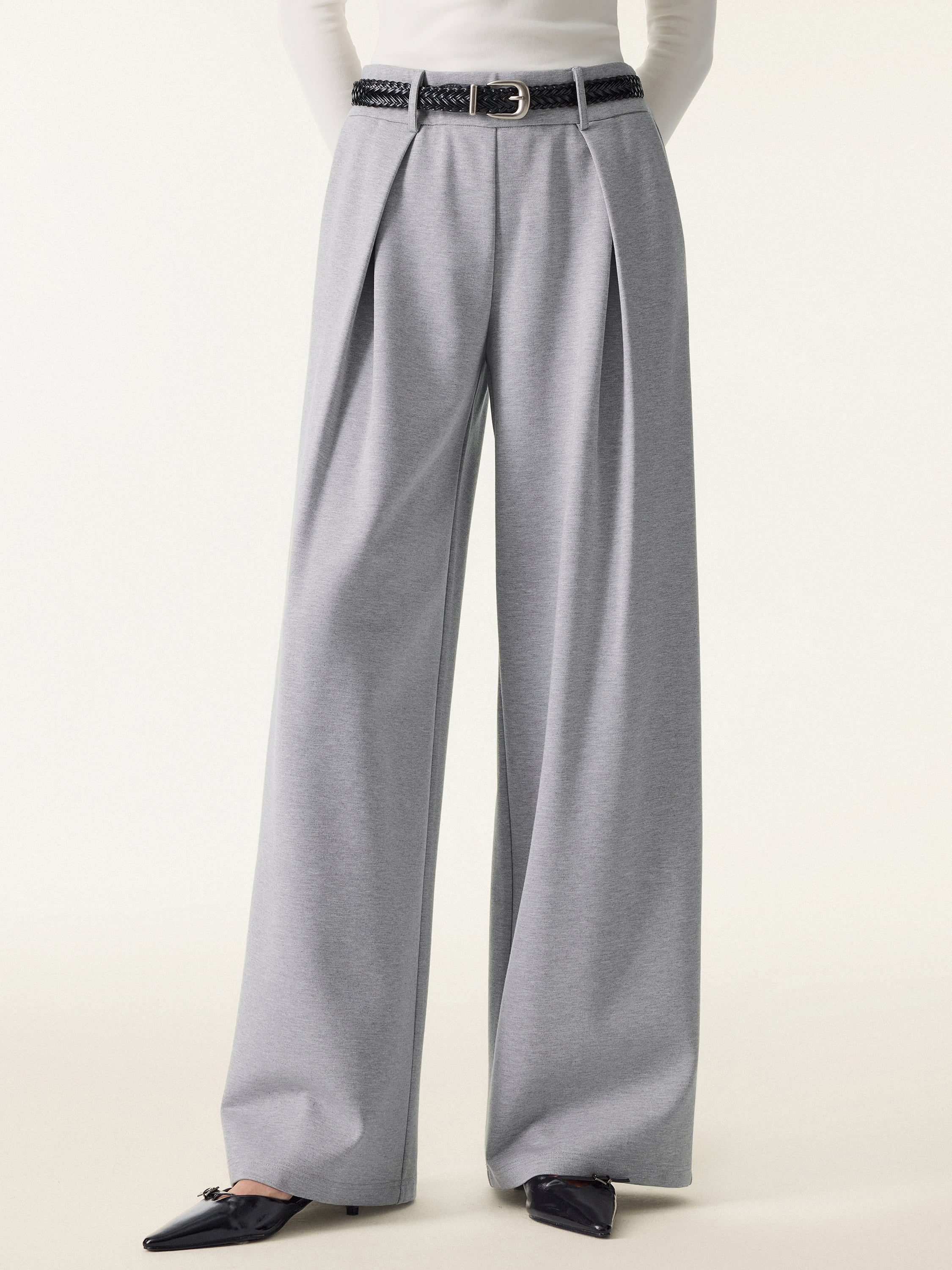 Wrinkle-Resistant Stretchy High Rise Wide Leg Pants with Pockets