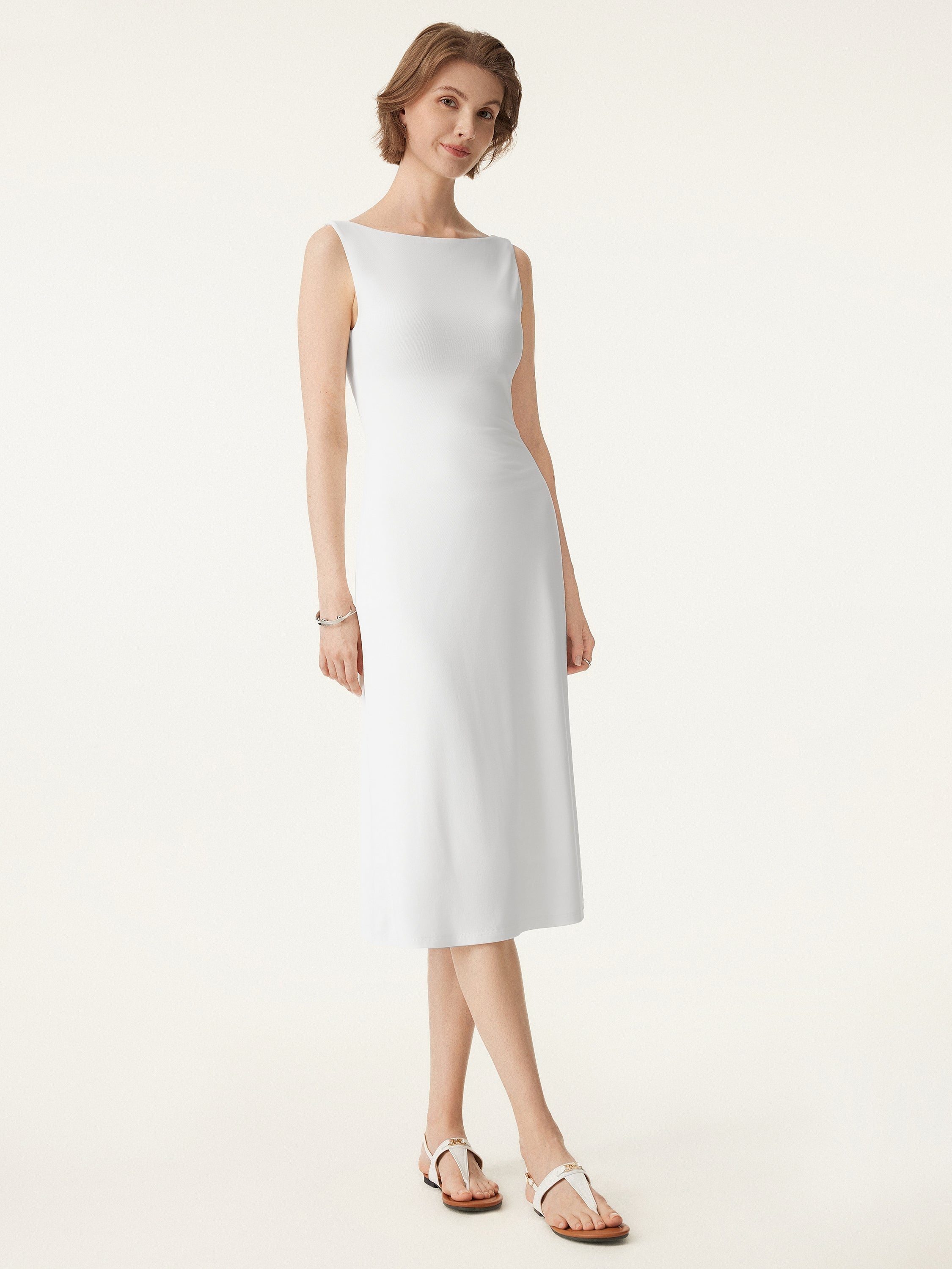 Classy Boatneck Open Back Bandless Midi Brami Dress