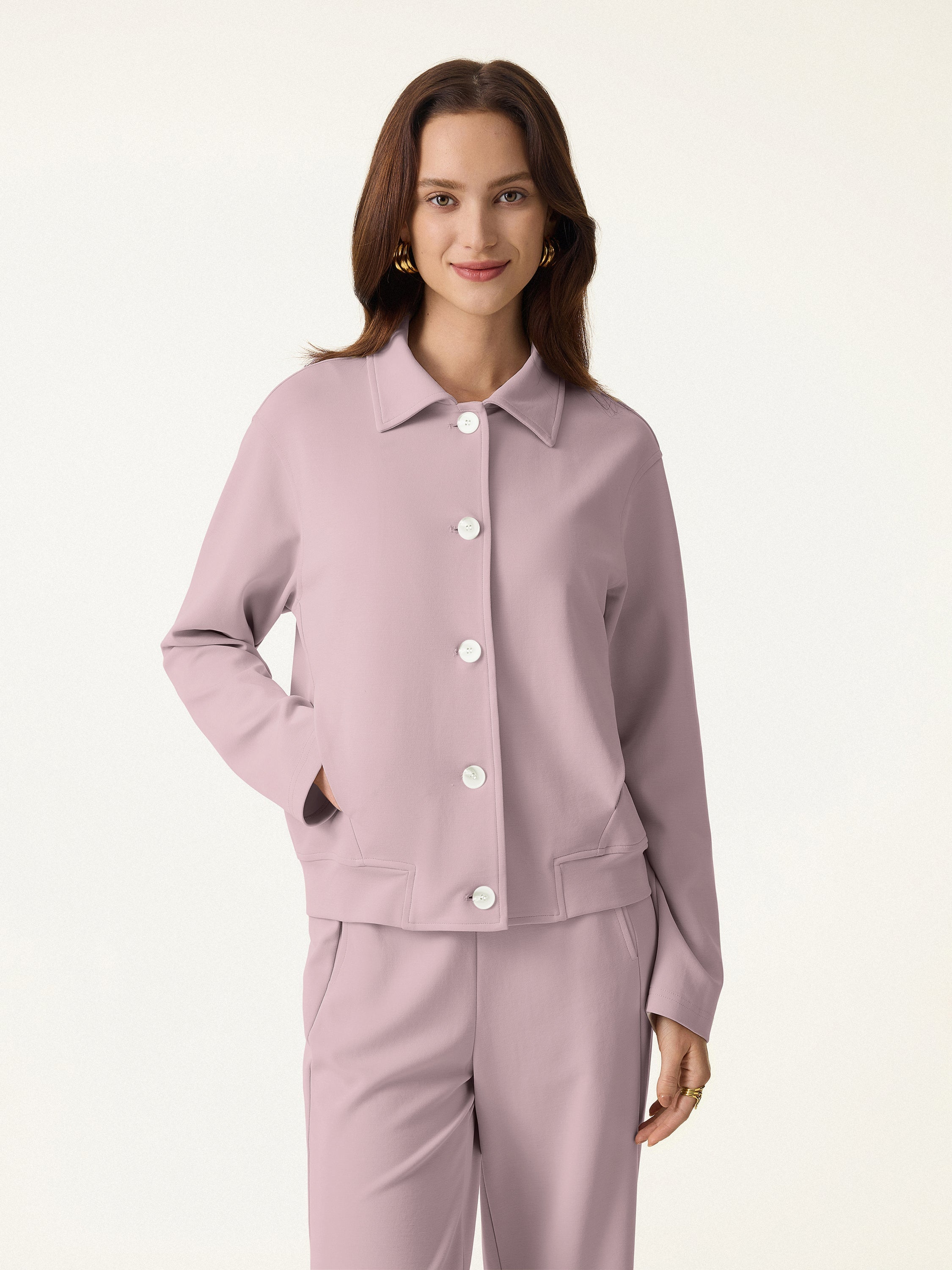 Modal Blend Comfy Collared Button-Front Jacket