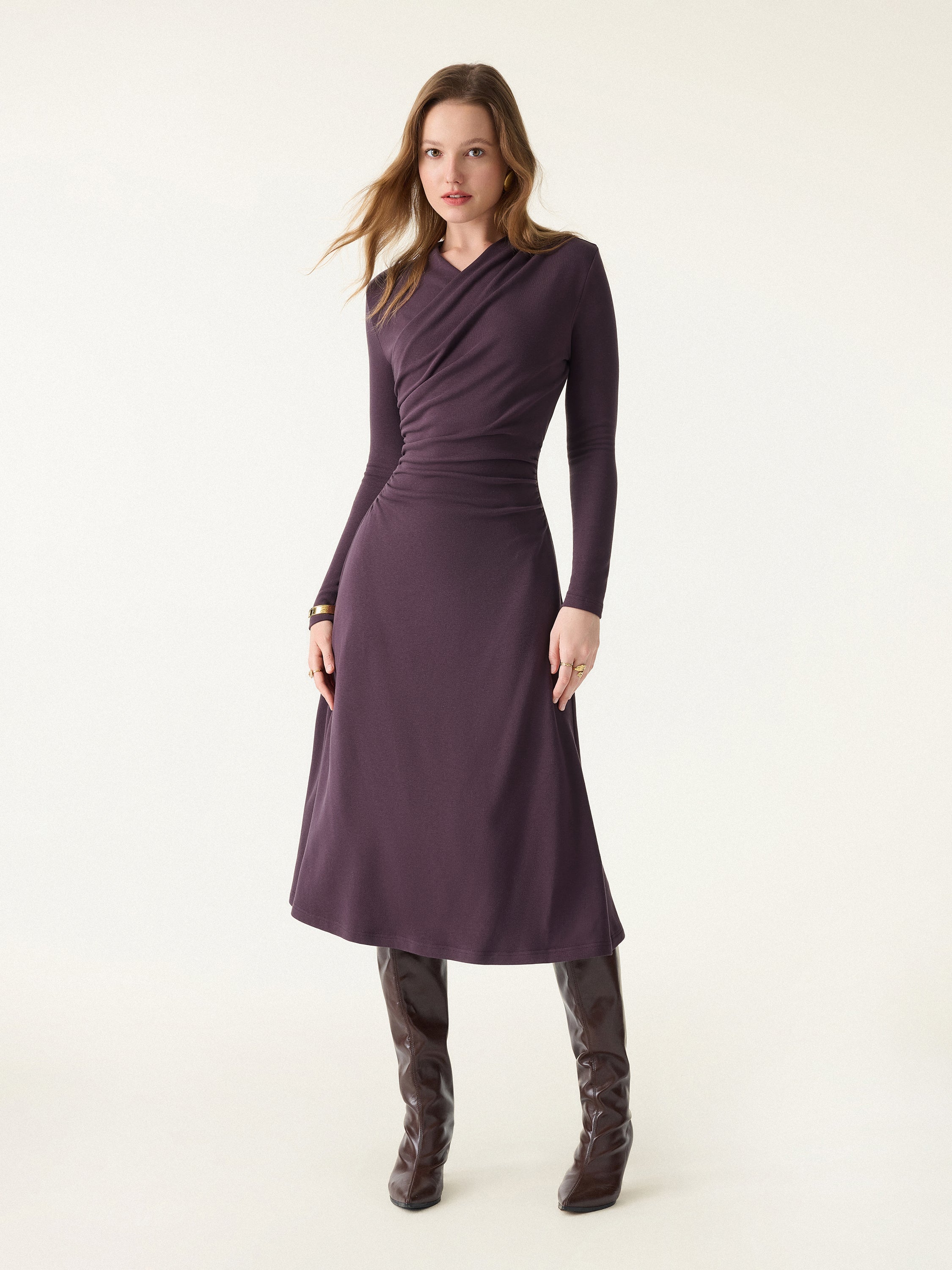 ProWarm Surplice V-neck Ruched Midi Dress