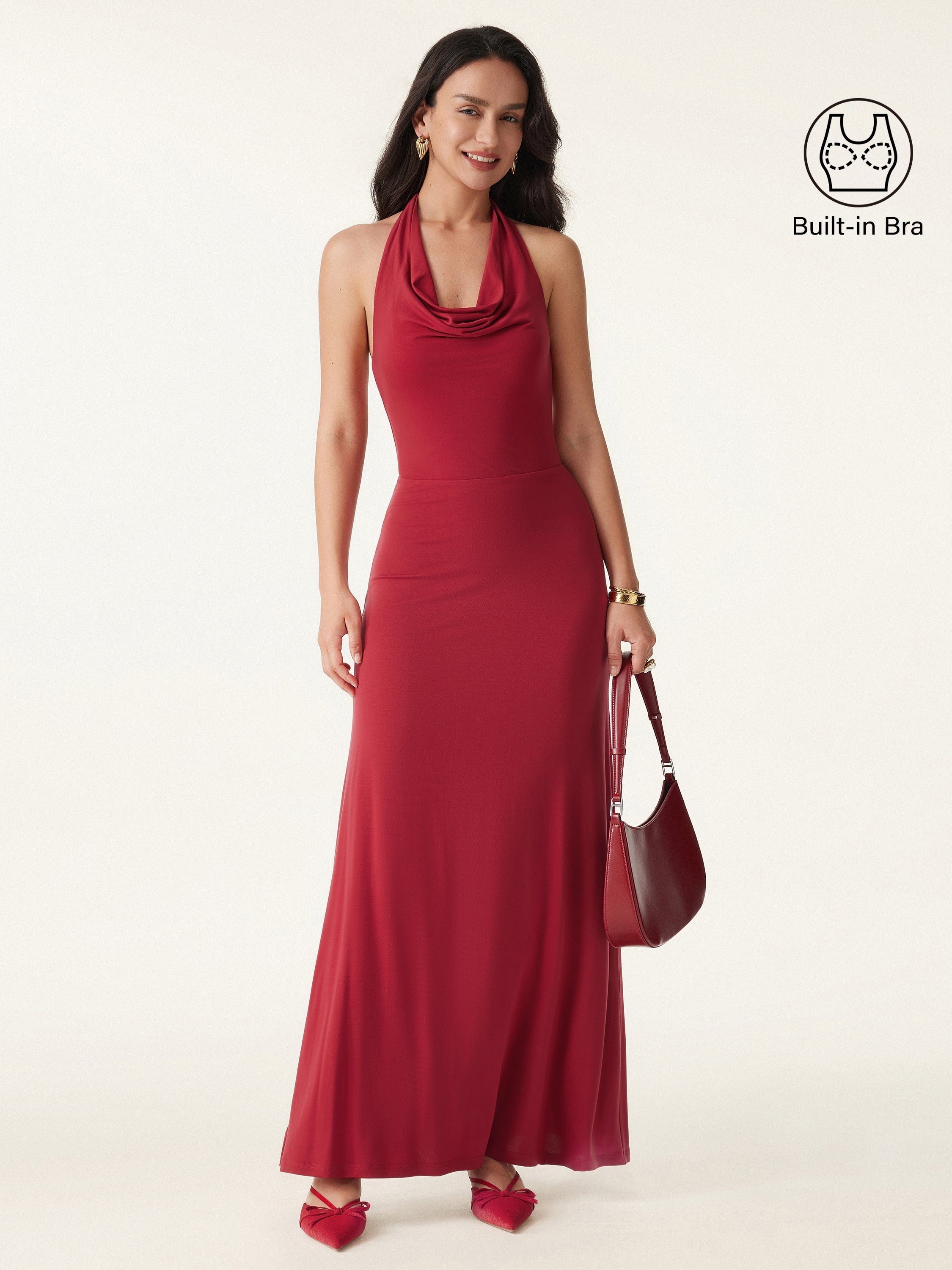 Stunning Cowl Neck Flared Maxi Brami Dress