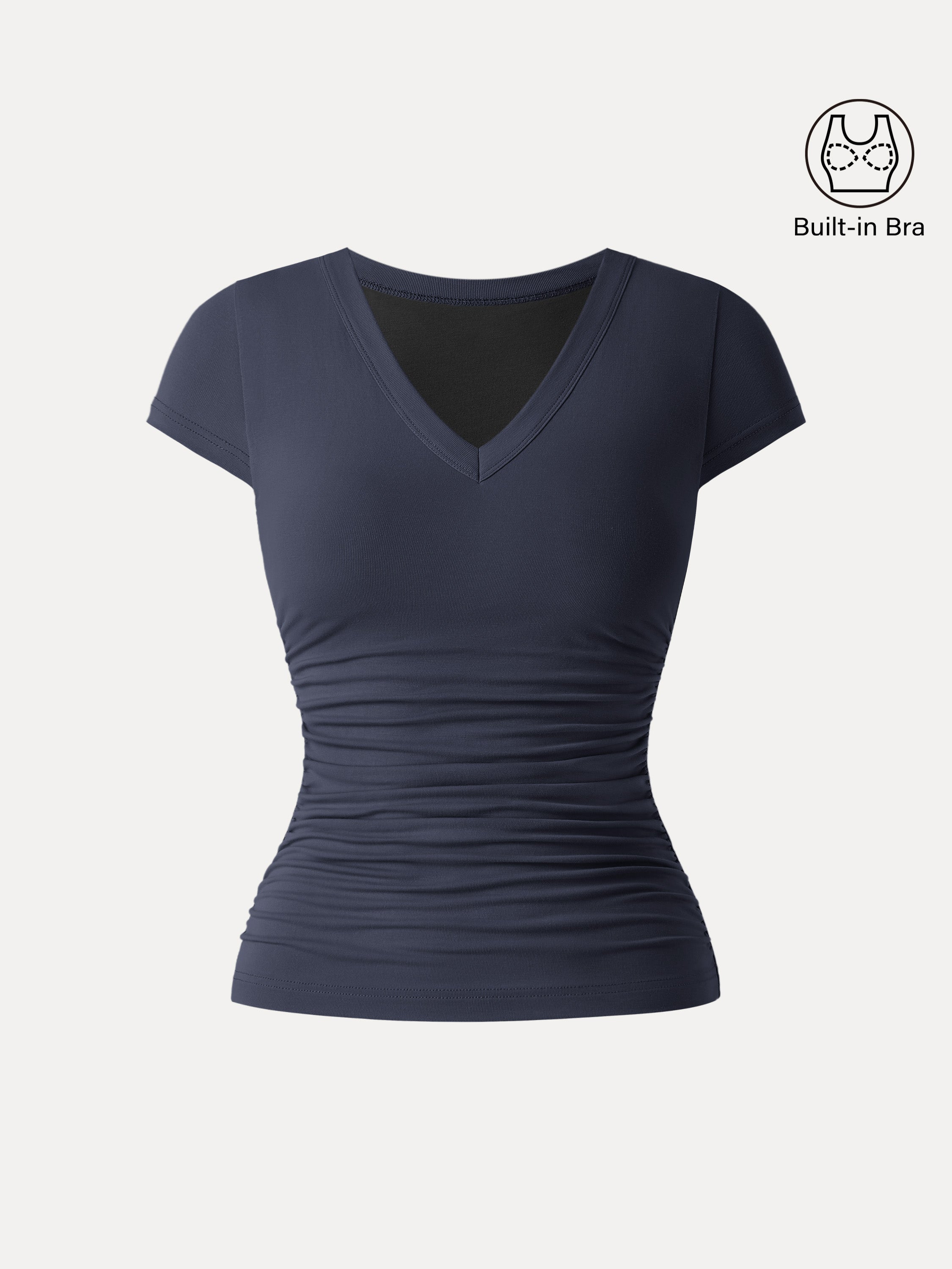 Elevated V-neck Side Ruched Cap Sleeve Brami Tee