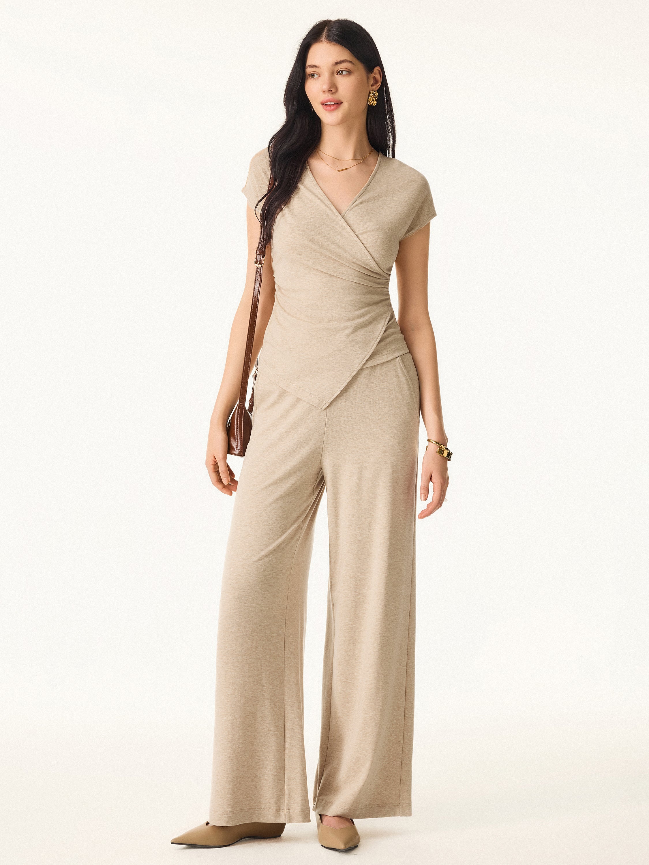 Lyocell Wool Surplice Cap Sleeve Asymmetrical Top