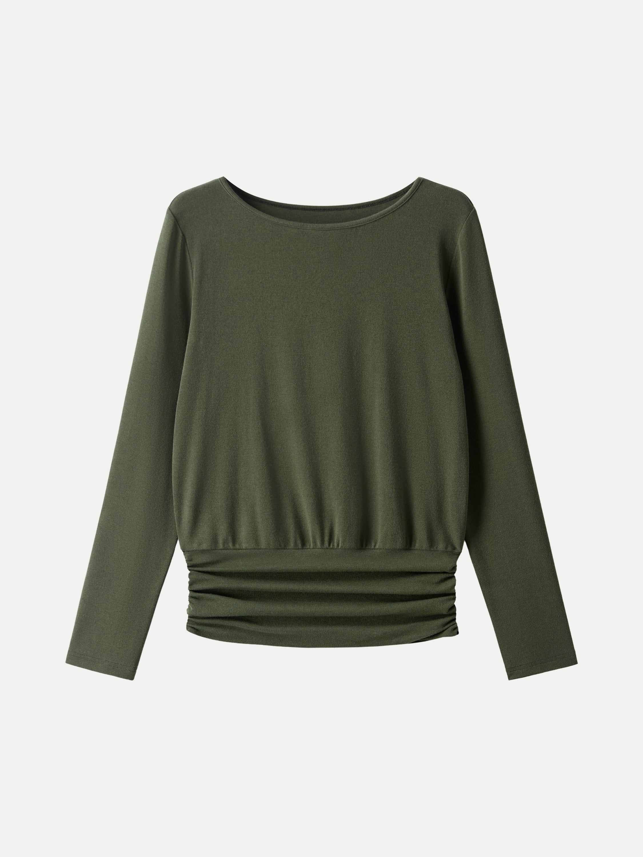 Light Warm Round Neck Side Ruched Top