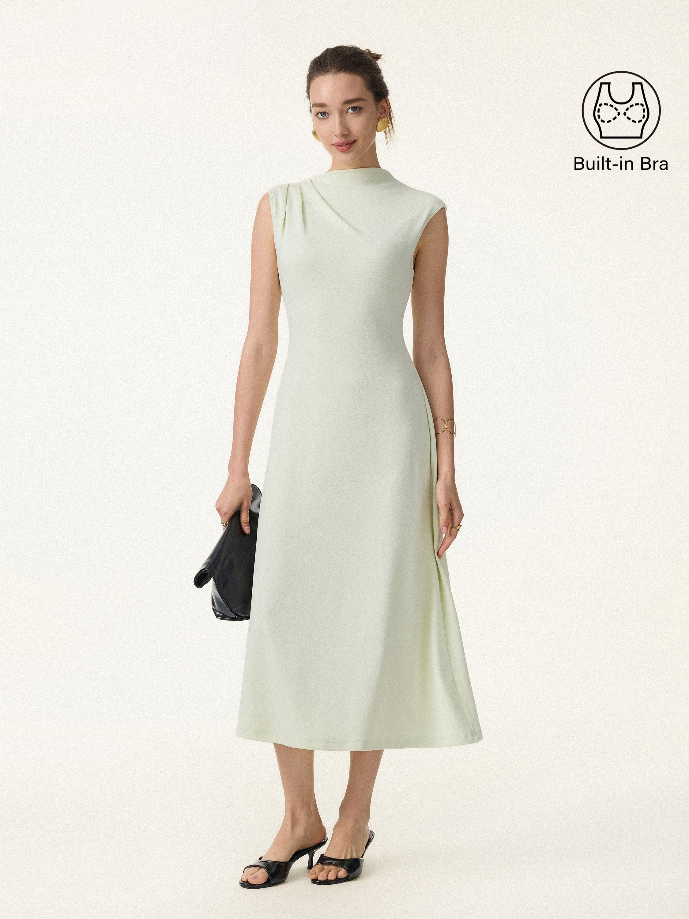 Stretch Cotton Refined Mockneck Flared Midi Brami Dress